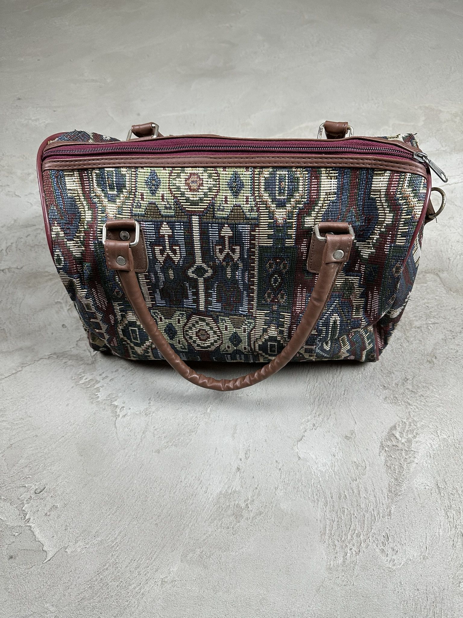 Vintage 80s Vintage Patterned Duffle Leather Bag Size ONE SIZE - 5 Thumbnail
