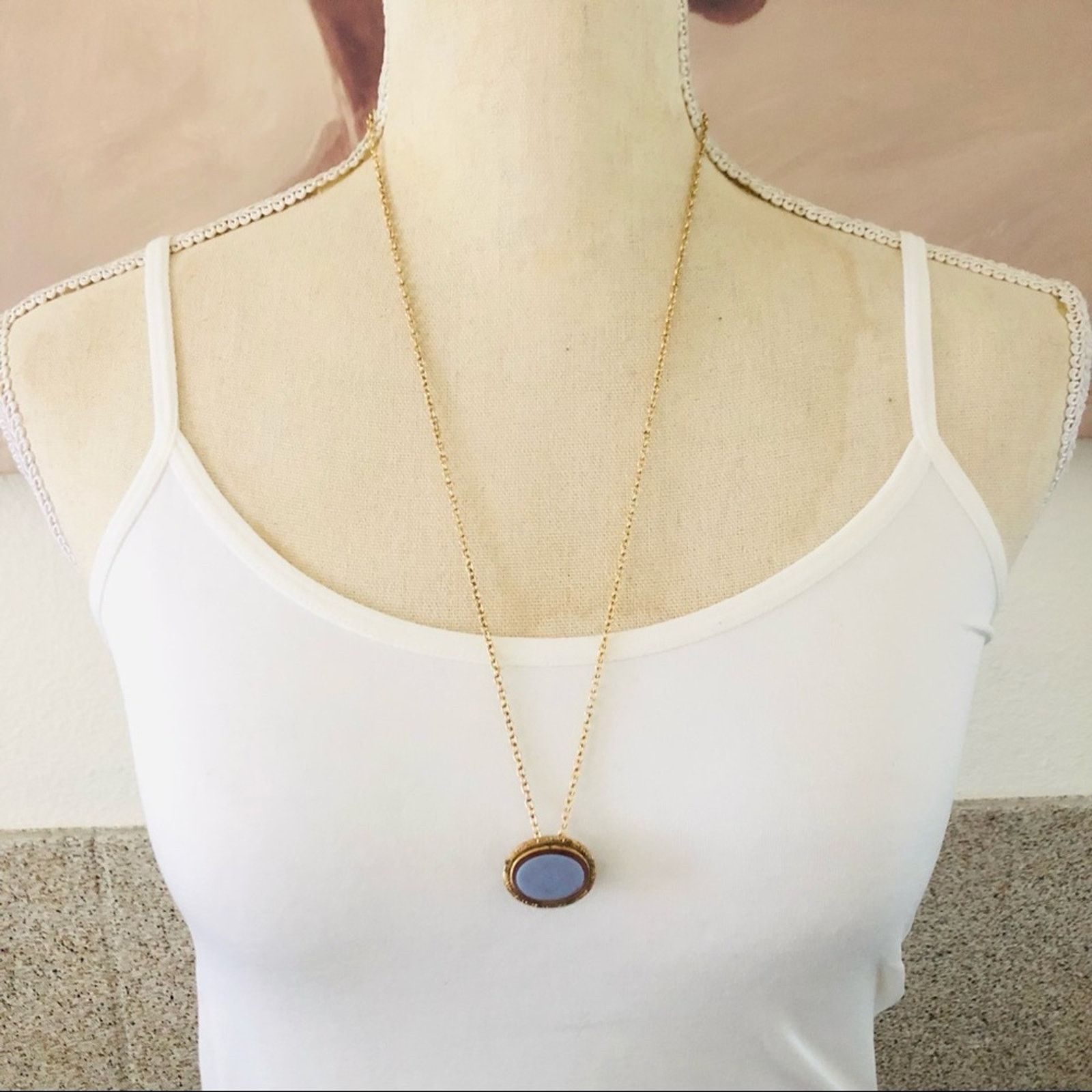 Vintage Vintage repurpose etched glass pendant on chain necklace Size ONE SIZE - 4 Thumbnail