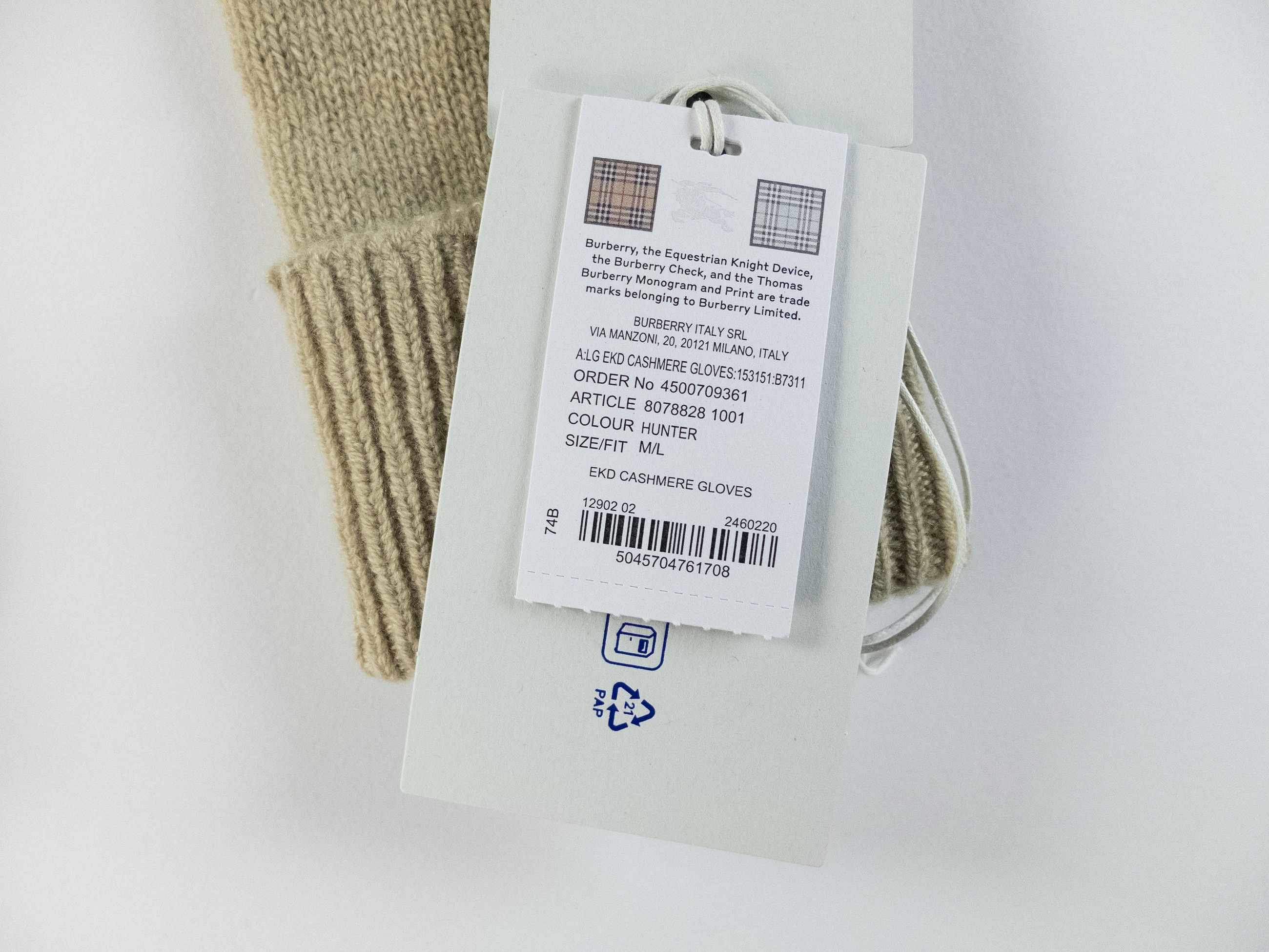Burberry BURBERRY beige knight logo embroidered cashmere gloves M/L Size ONE SIZE - 3 Thumbnail