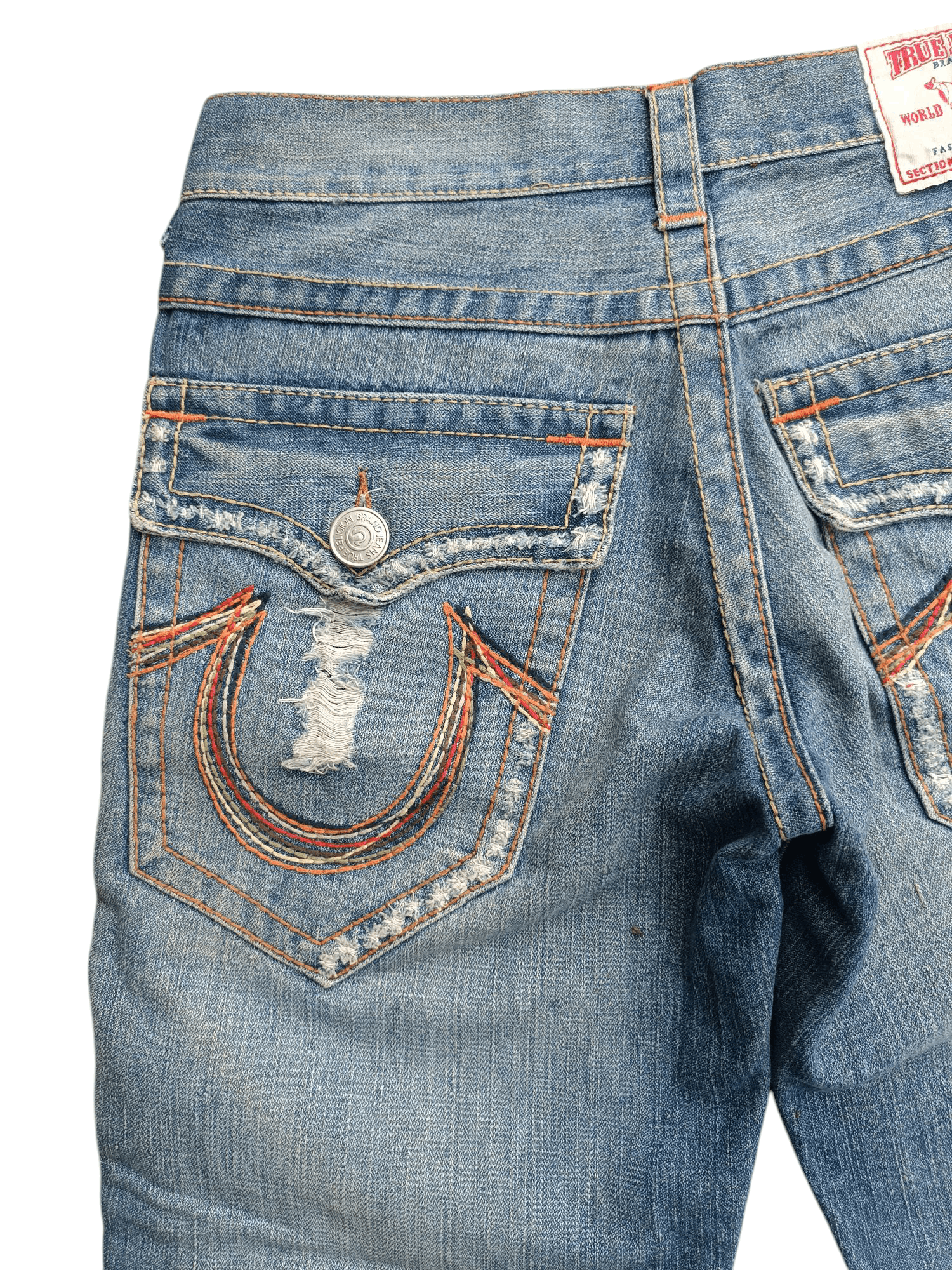 True Religion × Vintage FLARED🔥True Religion Joey Big T Rainbow Distressed Jeans Size US 30 / EU 46 - 10 Thumbnail