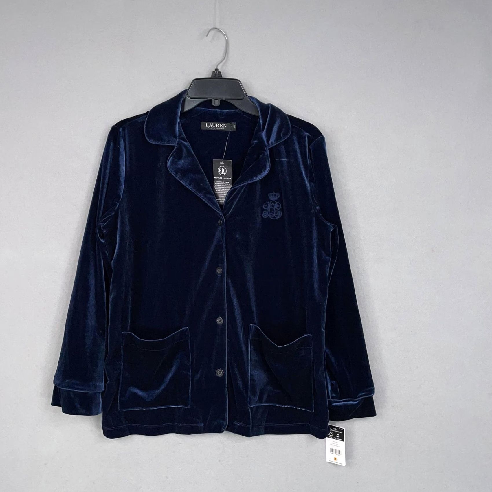 Ralph Lauren VINTAGE Lauren Ralph Lauren Shirt Womens Small Blue Velvet Pajama Top Lounge Black Label Size S / US 4 / IT 40 - 2 Thumbnail