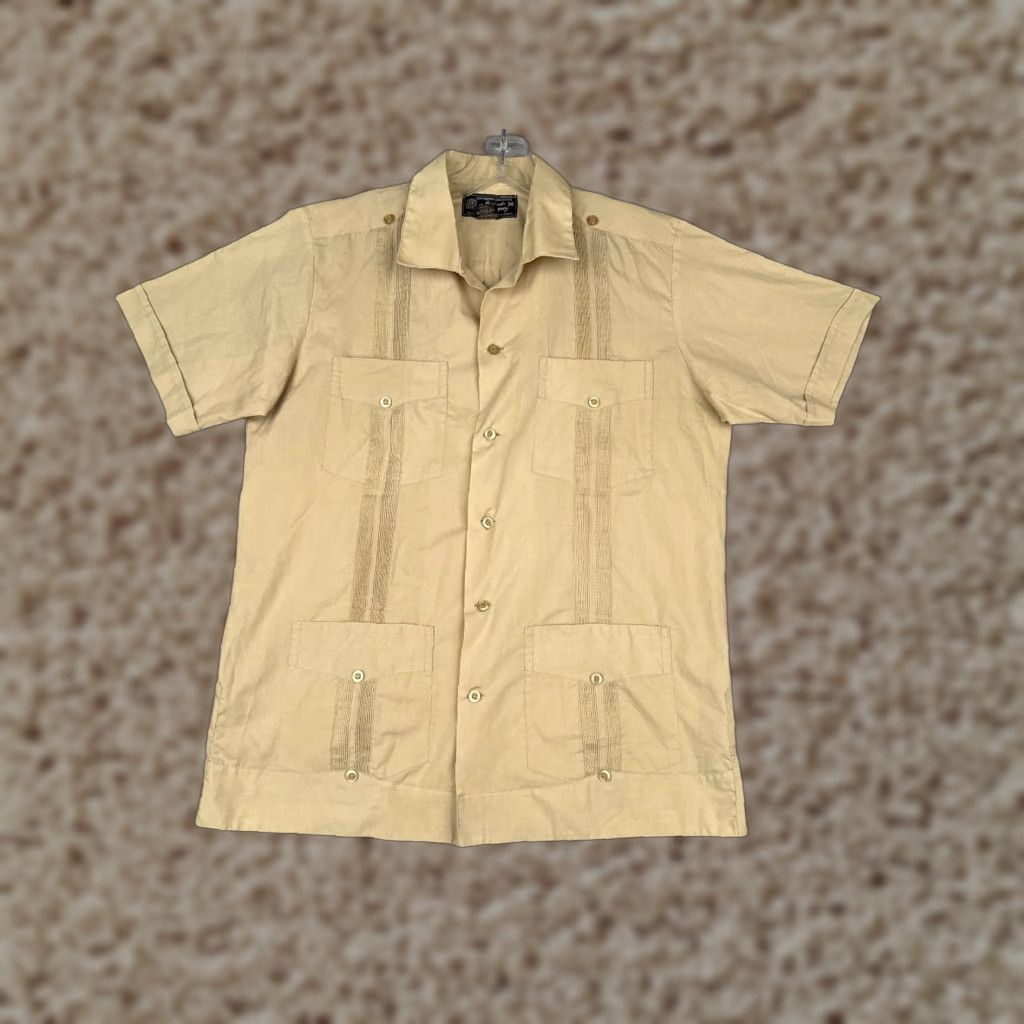Vintage VINTAGE Domingues Guayabera Shirt Men 36 Beige Button-Up 100% Cotton 4 Pocket READ Size US M / EU 48-50 / 2 - 1 Thumbnail