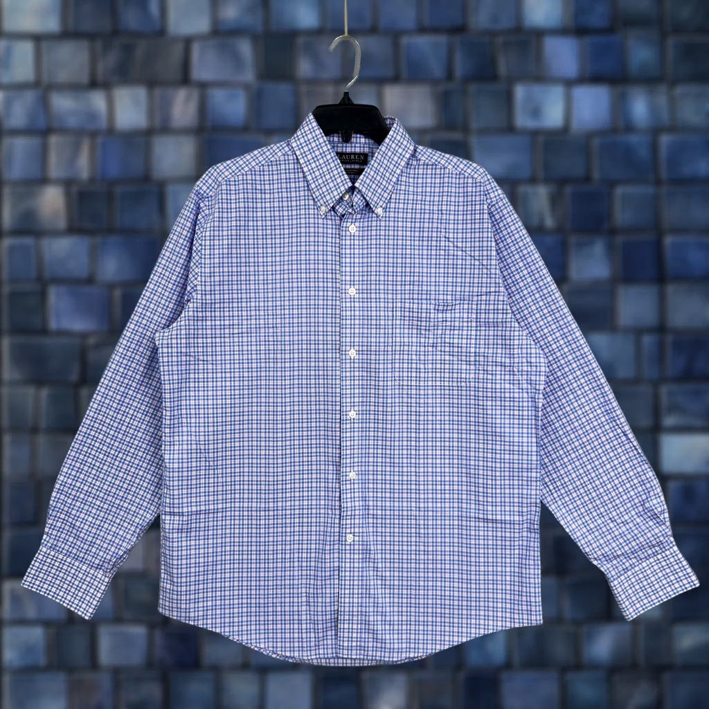 Ralph Lauren Lauren Ralph Lauren Shirt Mens Large Blue Plaid Button-Down Stretch Black Label Shirt Size US L / EU 52-54 / 3 - 1 Thumbnail
