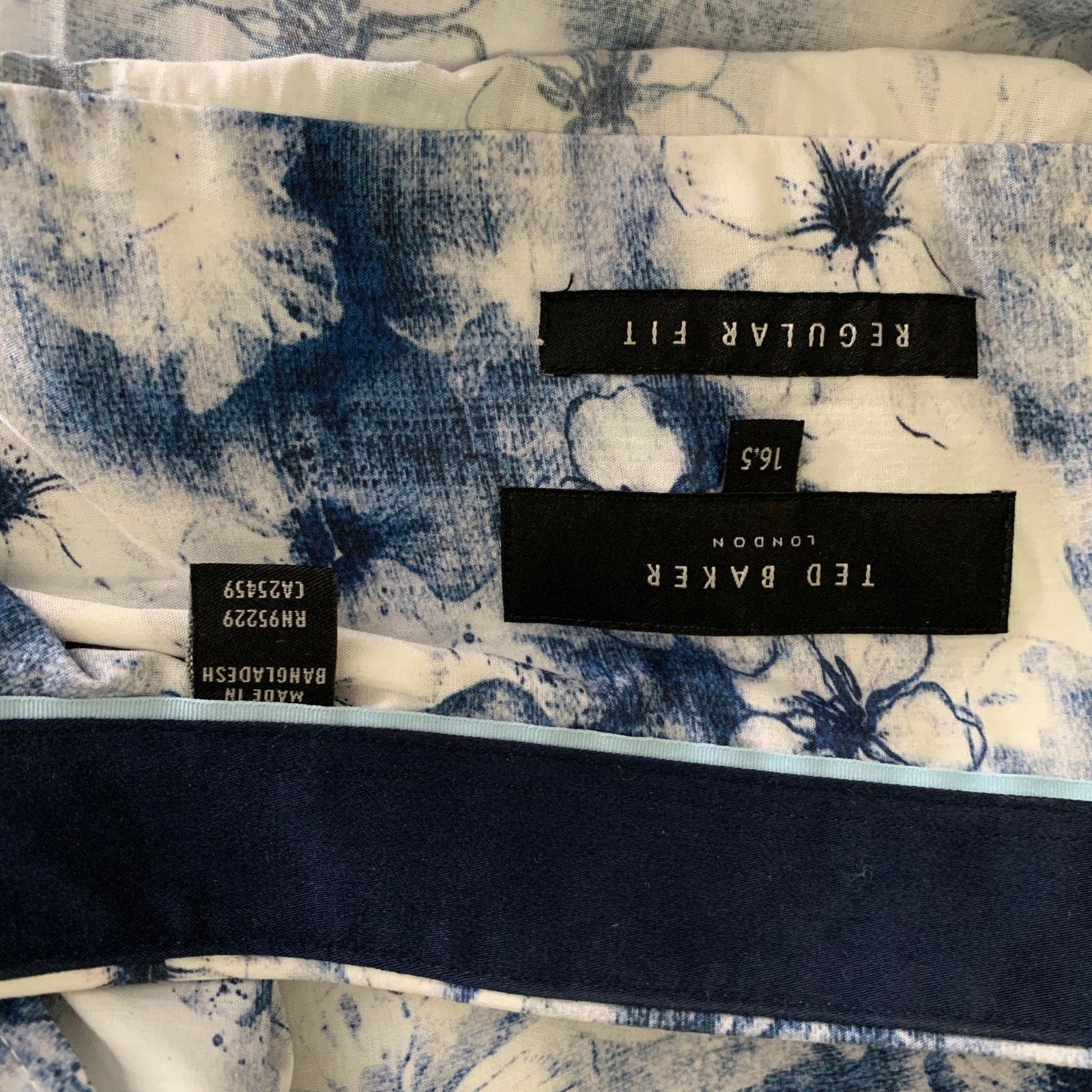 Ted Baker TED BAKER L Blue White Floral Cotton Button Up Long Sleeve Size US L / EU 52-54 / 3 - 4 Thumbnail
