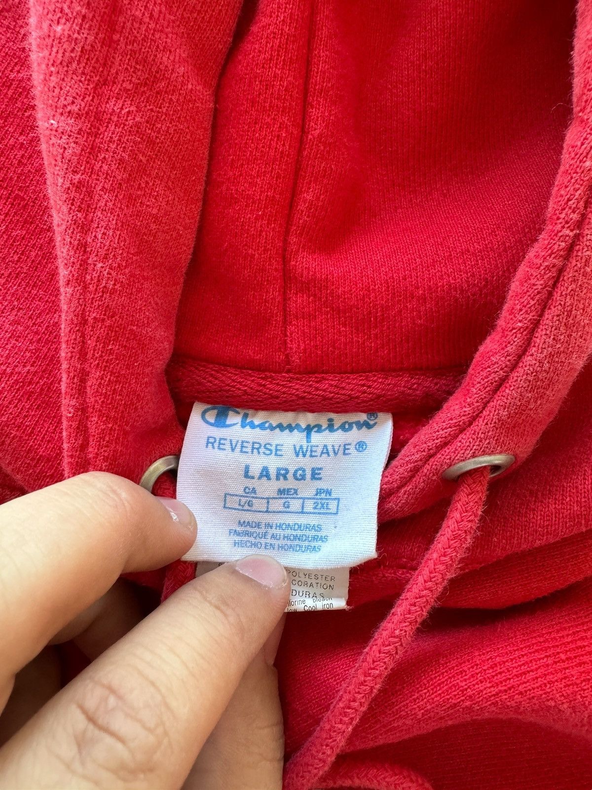 Champion × Vintage Vintage Champion Reverse Weave Heavyweight Blank Red Hoodie Size L / US 10 / IT 46 - 3 Thumbnail