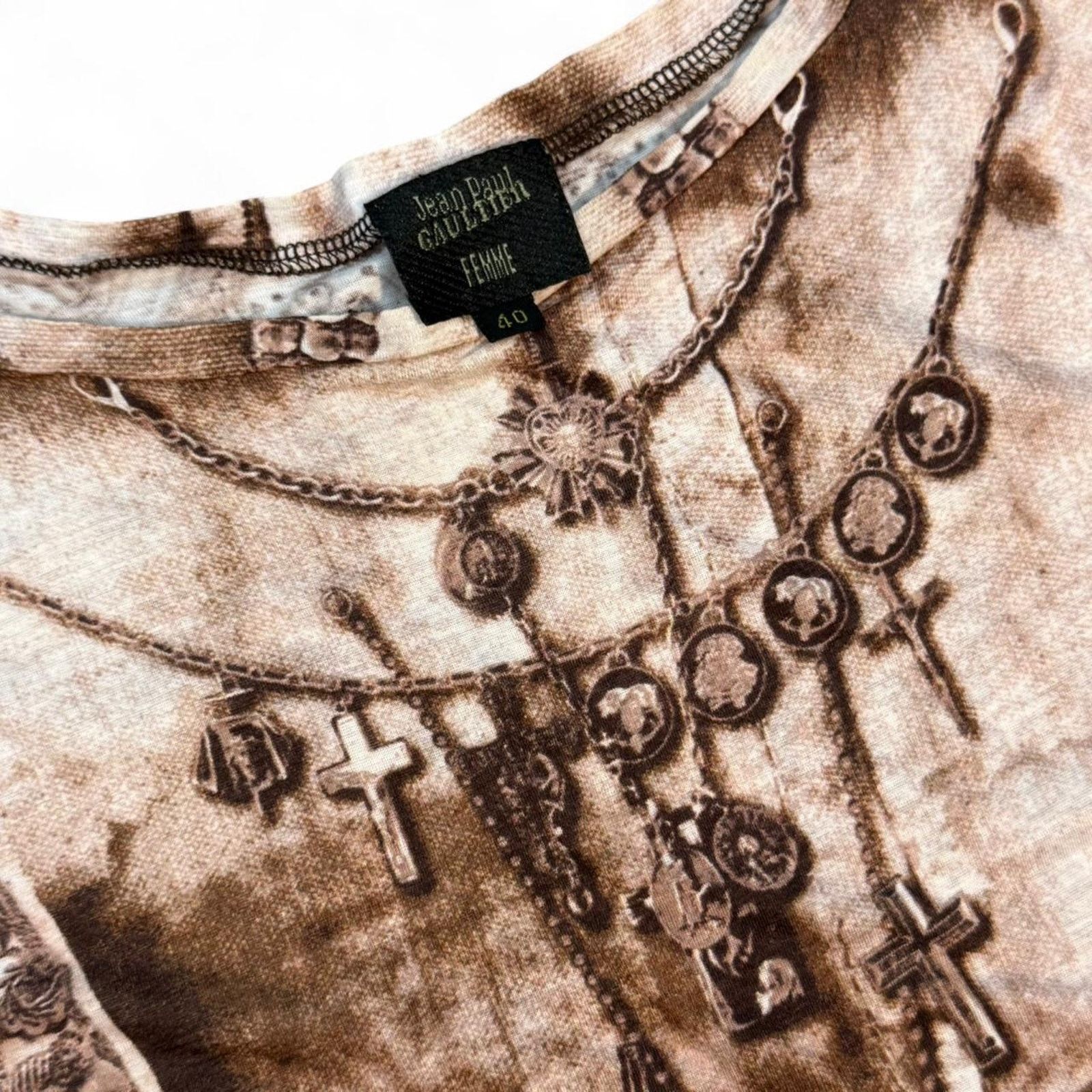 Jean Paul Gaultier Jean Paul Gaultier Chains Graphic 1998 T-Shirt Brown/Beige Size S / US 4 / IT 40 - 5 Thumbnail