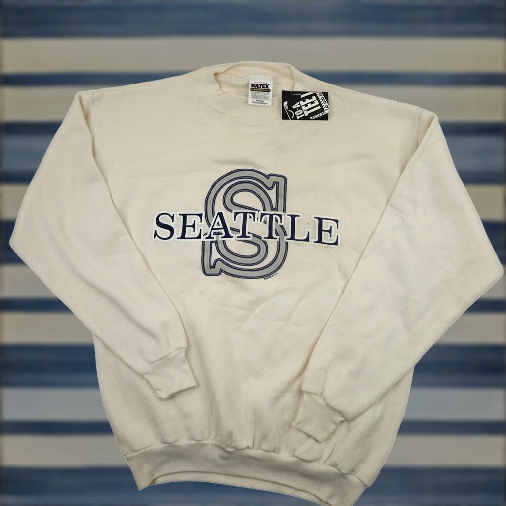 Vintage VINTAGE Seattle Sweatshirt Mens Medium Cream Spellout Graphic NWT Size US M / EU 48-50 / 2 - 1 Thumbnail