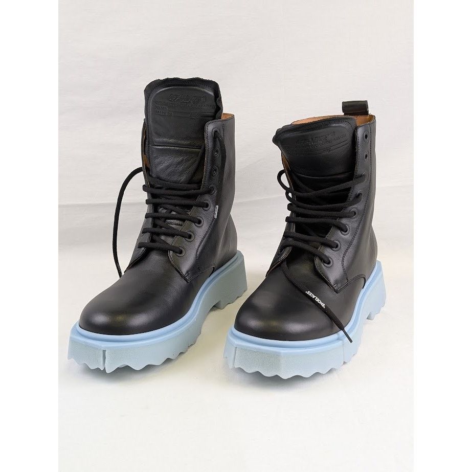 Off-White o1rshd1 Leather Sponge Lace Up Boots in Black/Light Blue Size US 10 / EU 43 - 6 Thumbnail