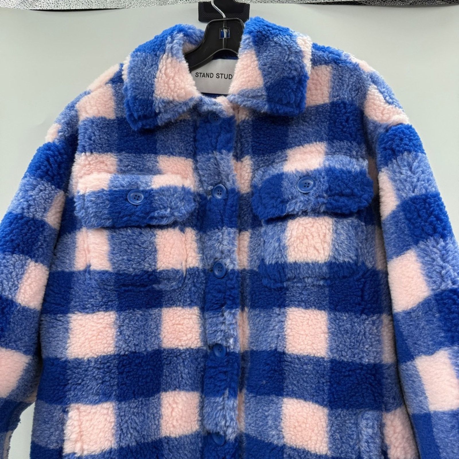 STAND STUDIO Stand Studio Sabi Oversized Blue & Pink Plaid Shacket Jacket Size XXS / US 00 / IT 34 - 4 Thumbnail