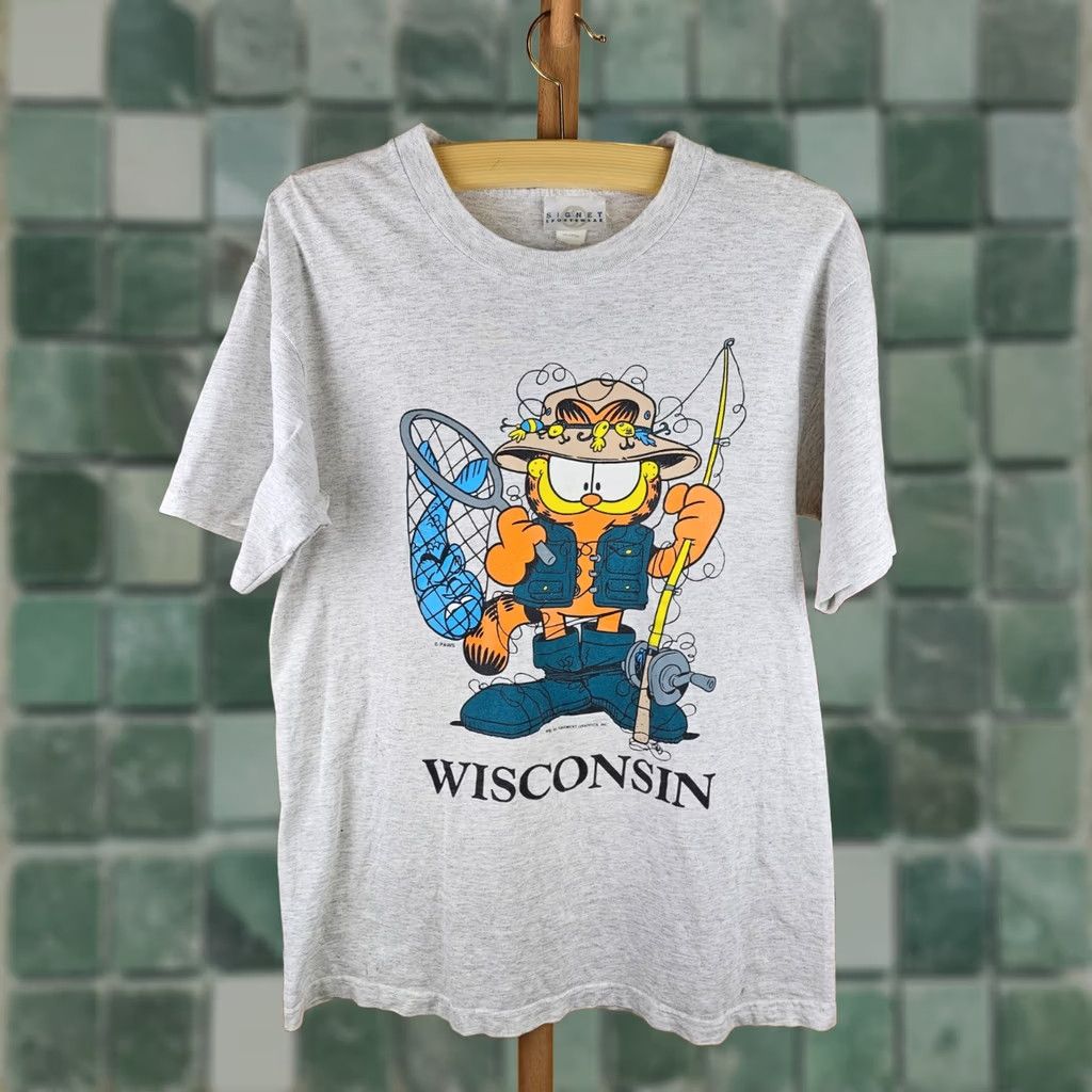 Vintage VINTAGE 90' GARFILED FISHING WISCONSIN 2 SIDE PRINT GRAY SINGLE STITCH T-SHIRT L Size US L / EU 52-54 / 3 - 1 Thumbnail