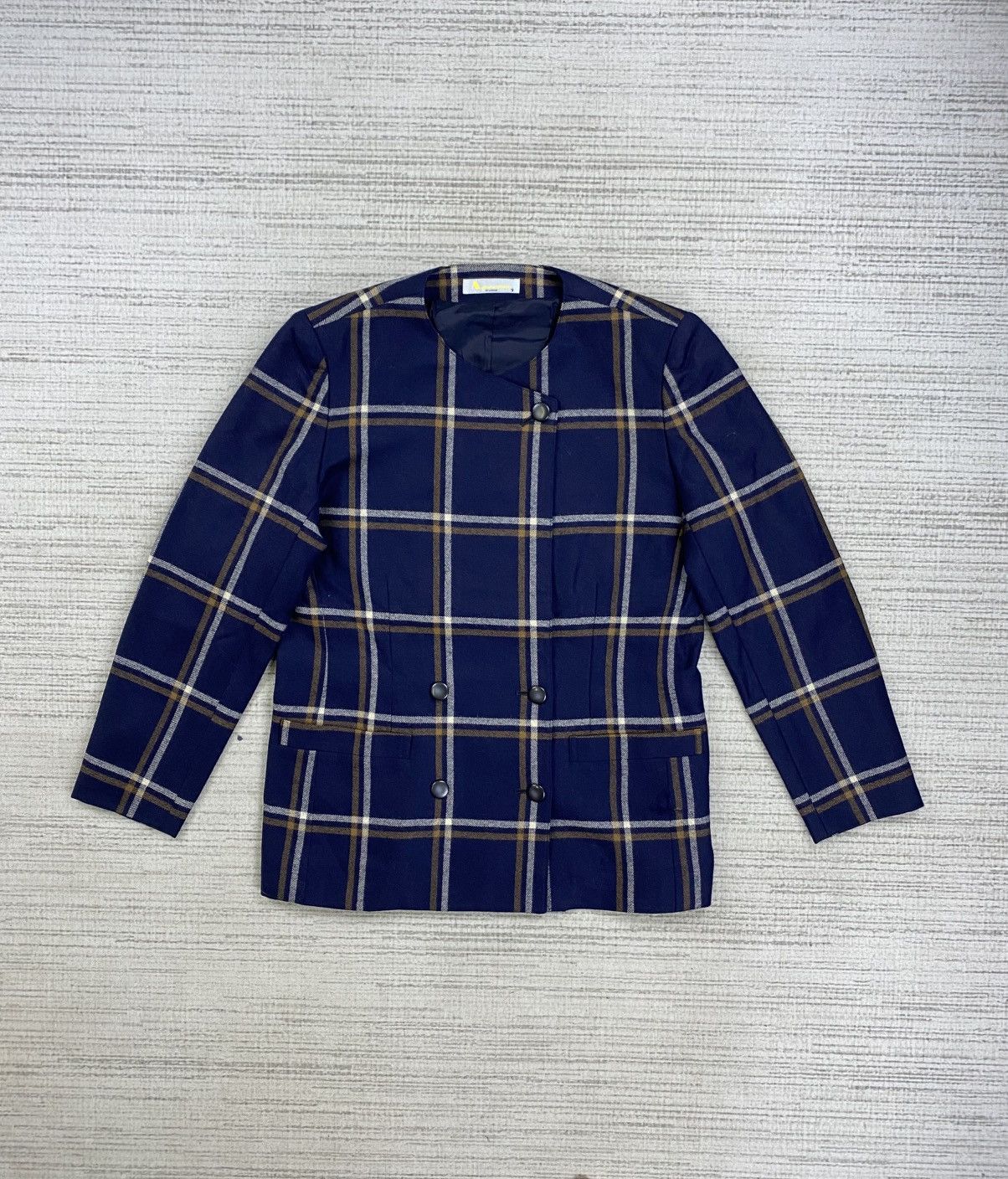 Aquascutum Vintage Aquascutum Navy Blue Plaid Coat Jacket Size M / US 6-8 / IT 42-44 - 1 Thumbnail