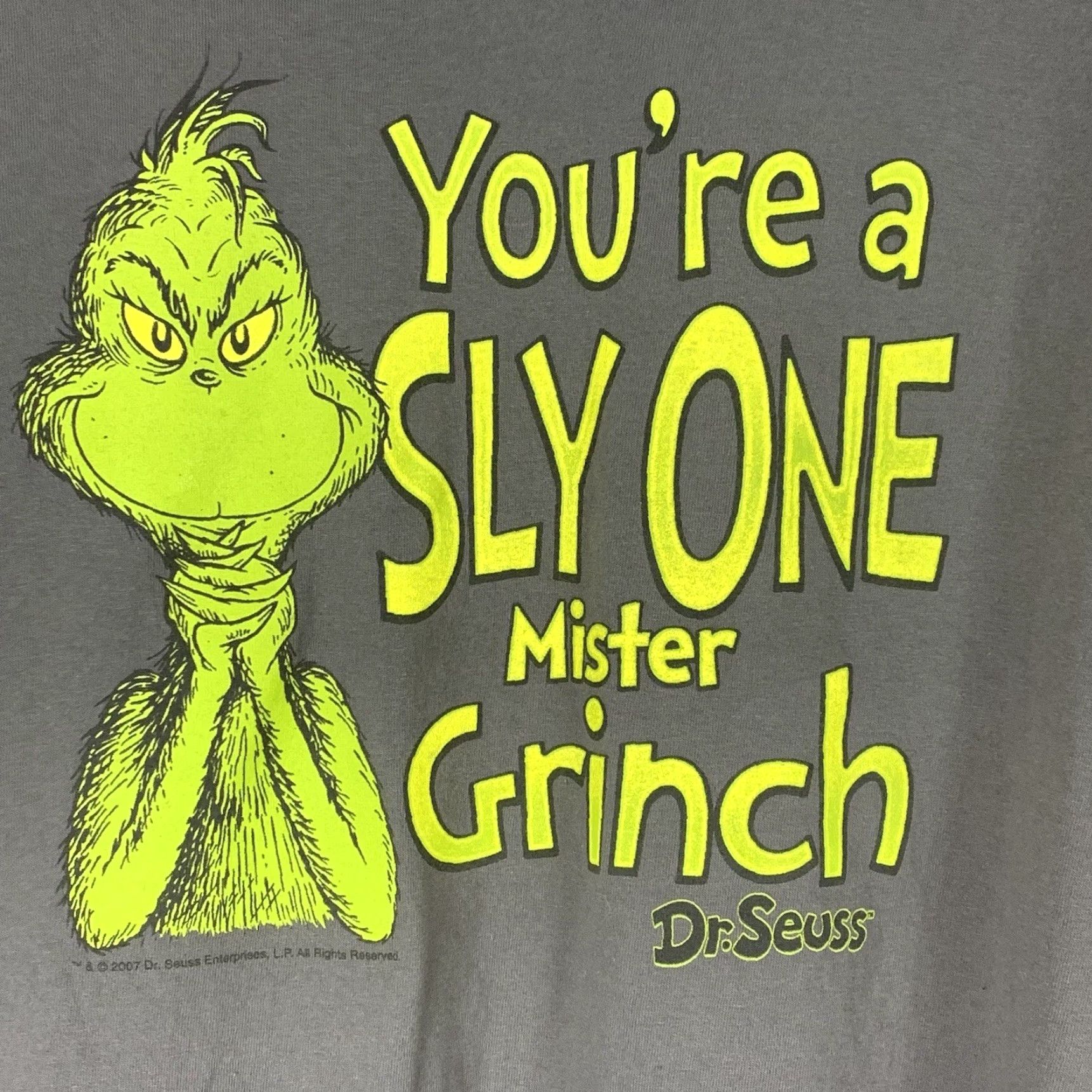 Vintage VINTAGE Dr Seuss T Shirt Gray Mens M YOU'RE A SLY ONE MISTER GRINCH Shirt Regular Cotton Graphic Print 2000-2009 Size US M / EU 48-50 / 2 - 2 Thumbnail