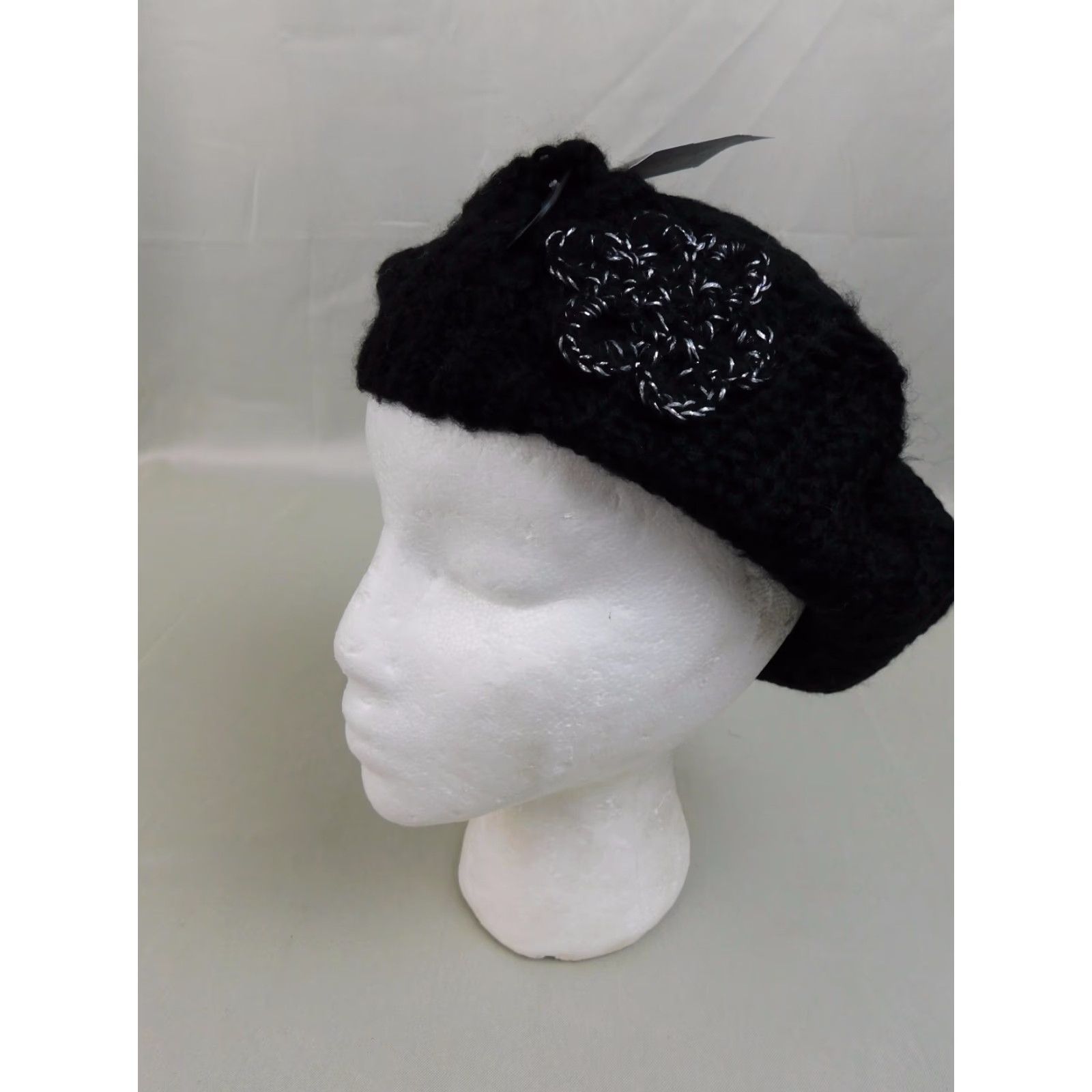 Incu INC Knit Crochet Flower Beret Hat Black One Size Women Beret Knit Acrylic Casual 98% Acrylic 2% Other Fiber INC26196 Black Womens Size ONE SIZE - 2 Thumbnail