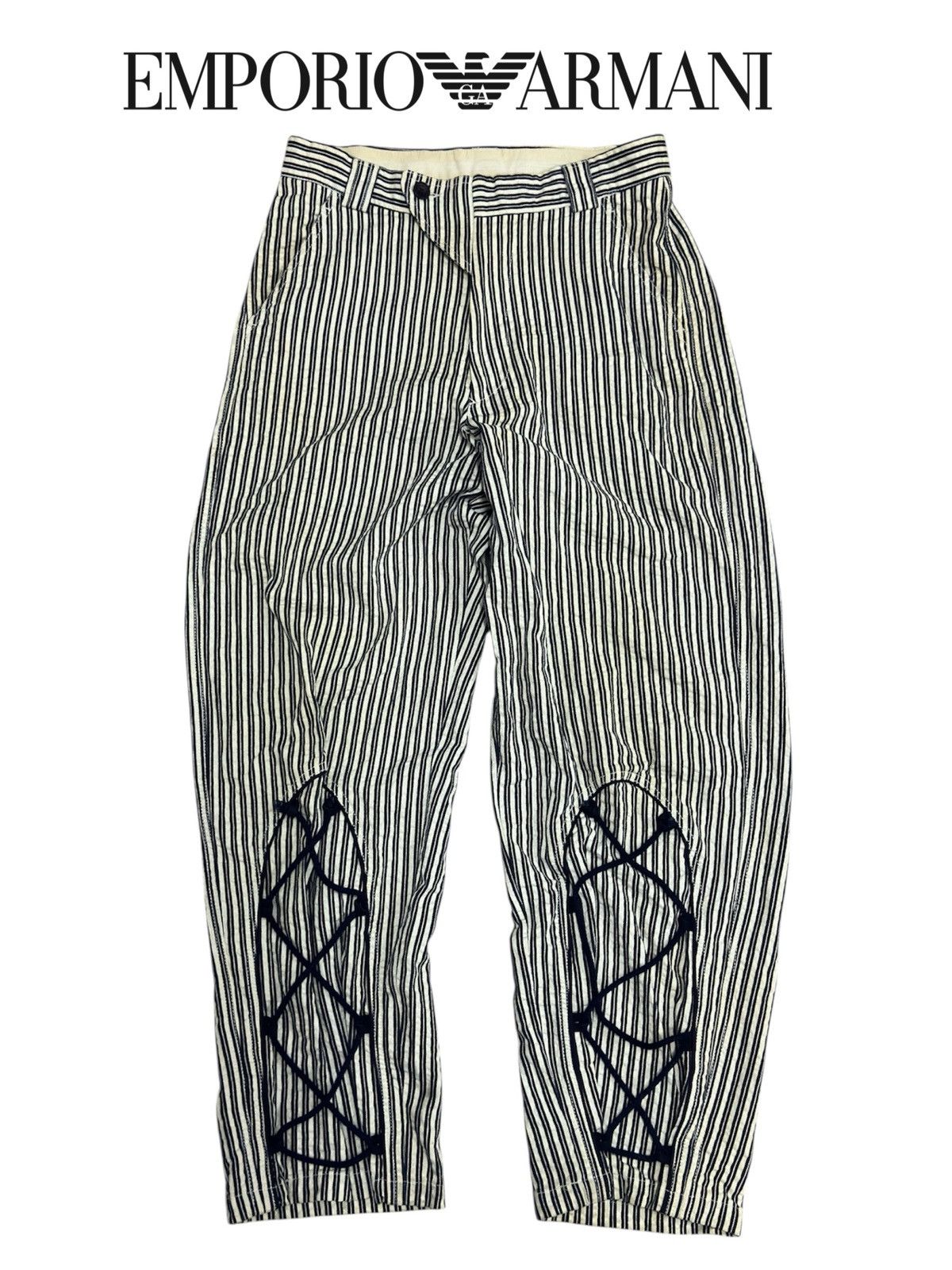 Giorgio Armani Vtg Emporio Armani Vertical Stripe Adjustable String Pant Size US 29 - 1 Thumbnail