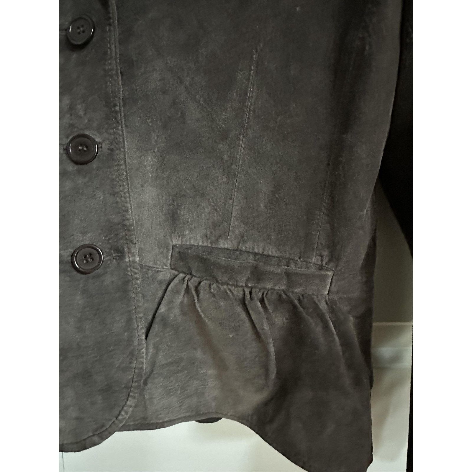 Vintage Parisian vintage Blazer Jacket Brown Leather Ruffle Peplum Size M / US 6-8 / IT 42-44 - 4 Thumbnail