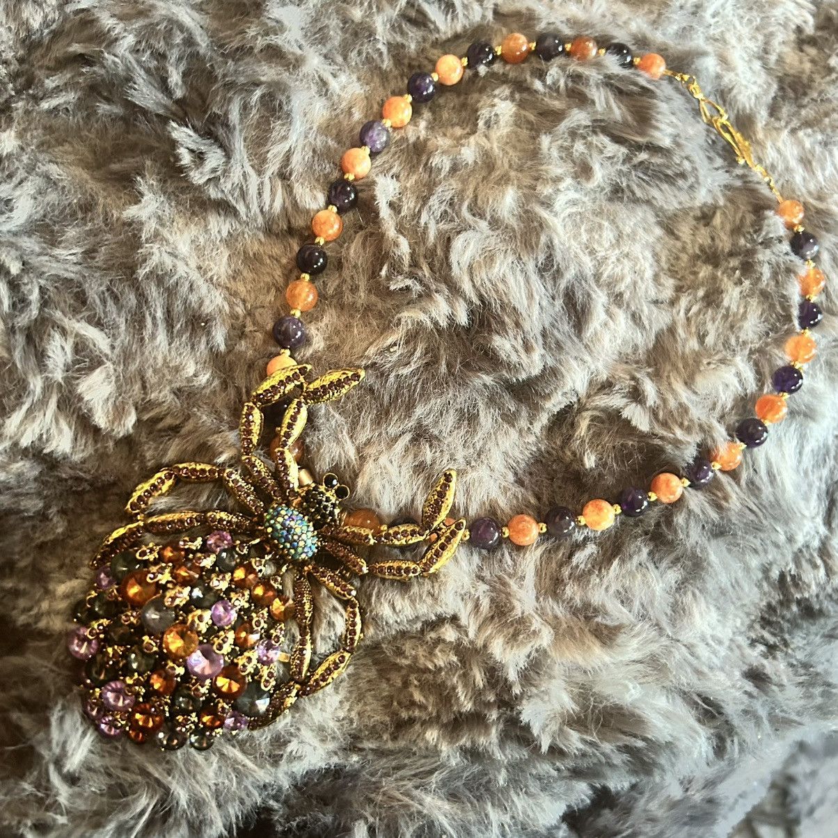 Handmade Handcrafted large glass stone spider genuine stone necklace Size ONE SIZE - 8 Thumbnail