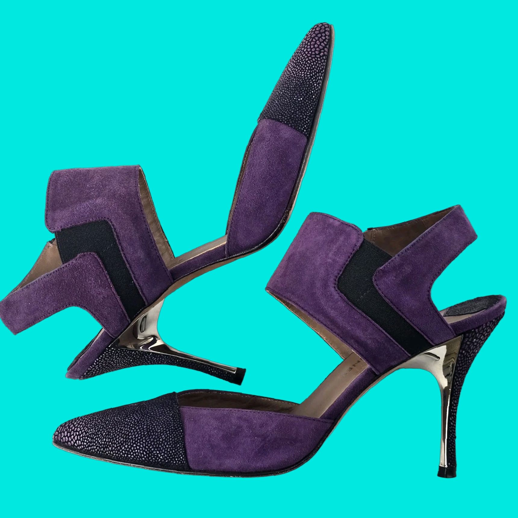 Donald Pliner Vintage Donald J Pliner Purple Suede Ankle Strap High Heel Shoes Pump Womens Size 7 M Leather Y2K 90's Designer Womens