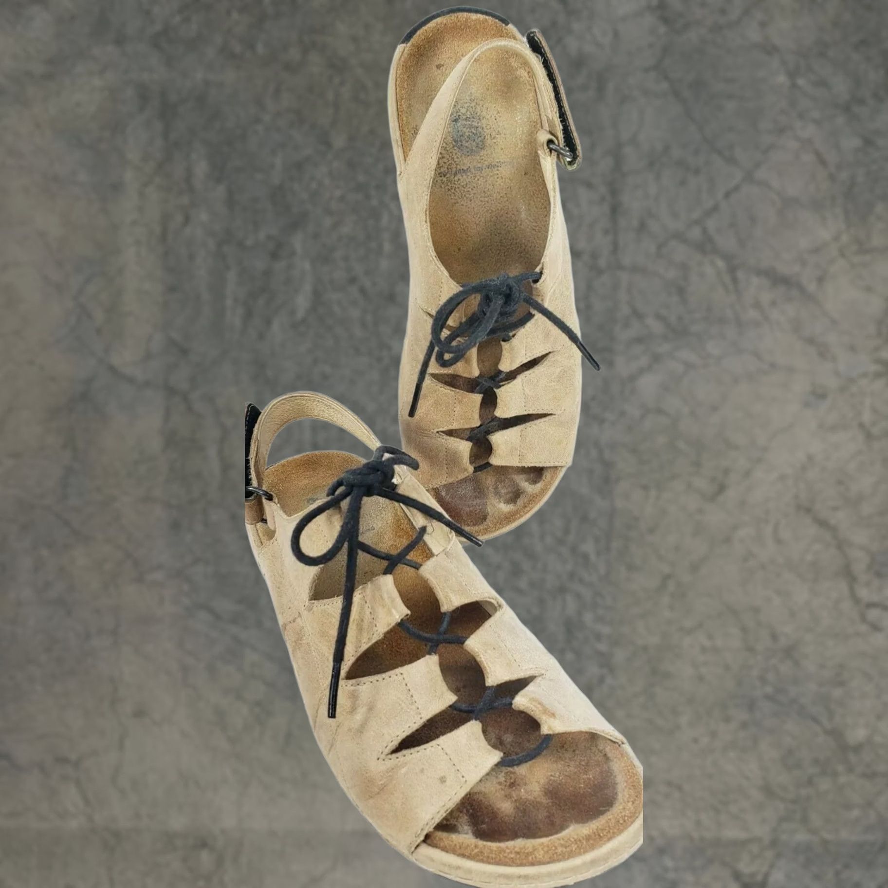 Vintage Wolky Kite Womens Lace-up Sandals 8.5M Beige Leather Wedge 39EU Arch Support Cushioned Comfort Size US 9 / IT 39 - 1 Thumbnail