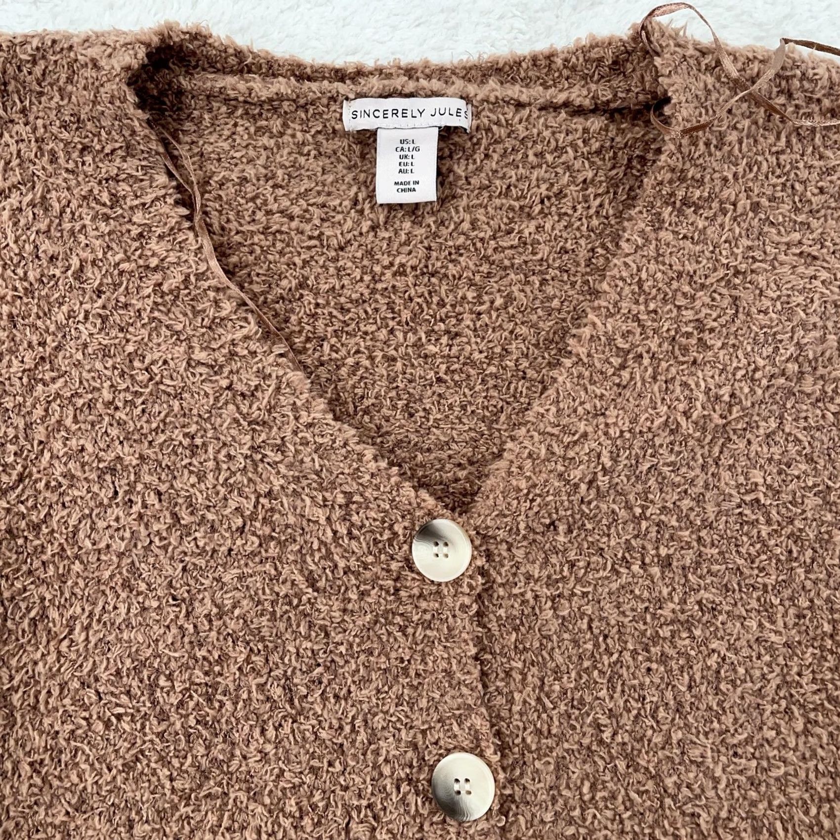 Vintage Sincerely Jules Cardigan Sweater Velvety Fleece Brown L Women’s Casual Long Sleeve Button Front 100% Polyester Regular Fit Knit Vintage? No Size L / US 10 / IT 46 - 2 Thumbnail