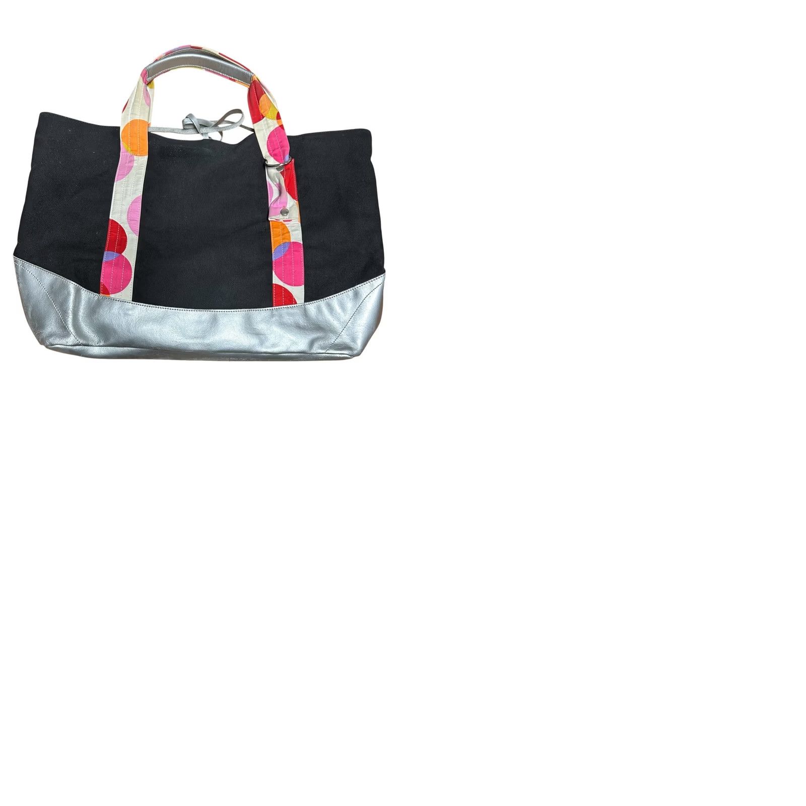 Vintage Jack Gomme Paris Canvas Shoulder Bag Women's Tote Bag Black Silver Polka Dot Size ONE SIZE - 10 Thumbnail