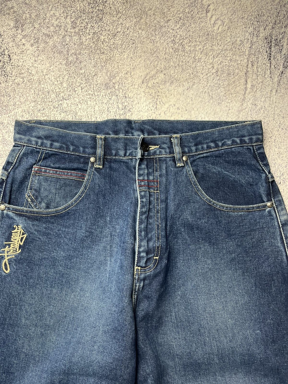 Japanese Brand Vintage Blue Embroidery Baggy Winged Jeans Y2K Size US 32 / EU 48 - 19 Thumbnail