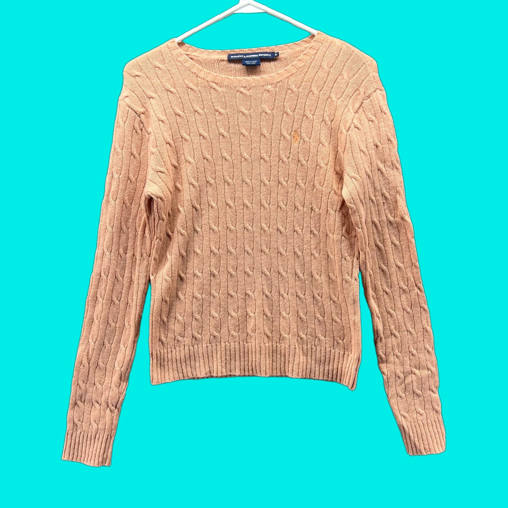 Polo Ralph Lauren VINTAGE Ralph Lauren Sport Sweater Womens Medium Orange Cable Knit 100% Wool Pullover Crew Neck Embroidered Pony Logo Size M / US 6-8 / IT 42-44 - 1 Thumbnail