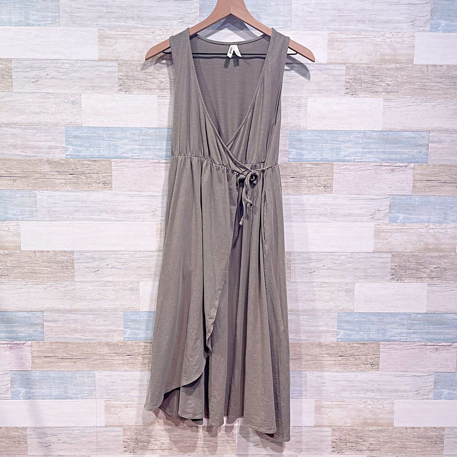 Pact Side Tie Wrap Midi Tank Dress Green Organic Cotton S