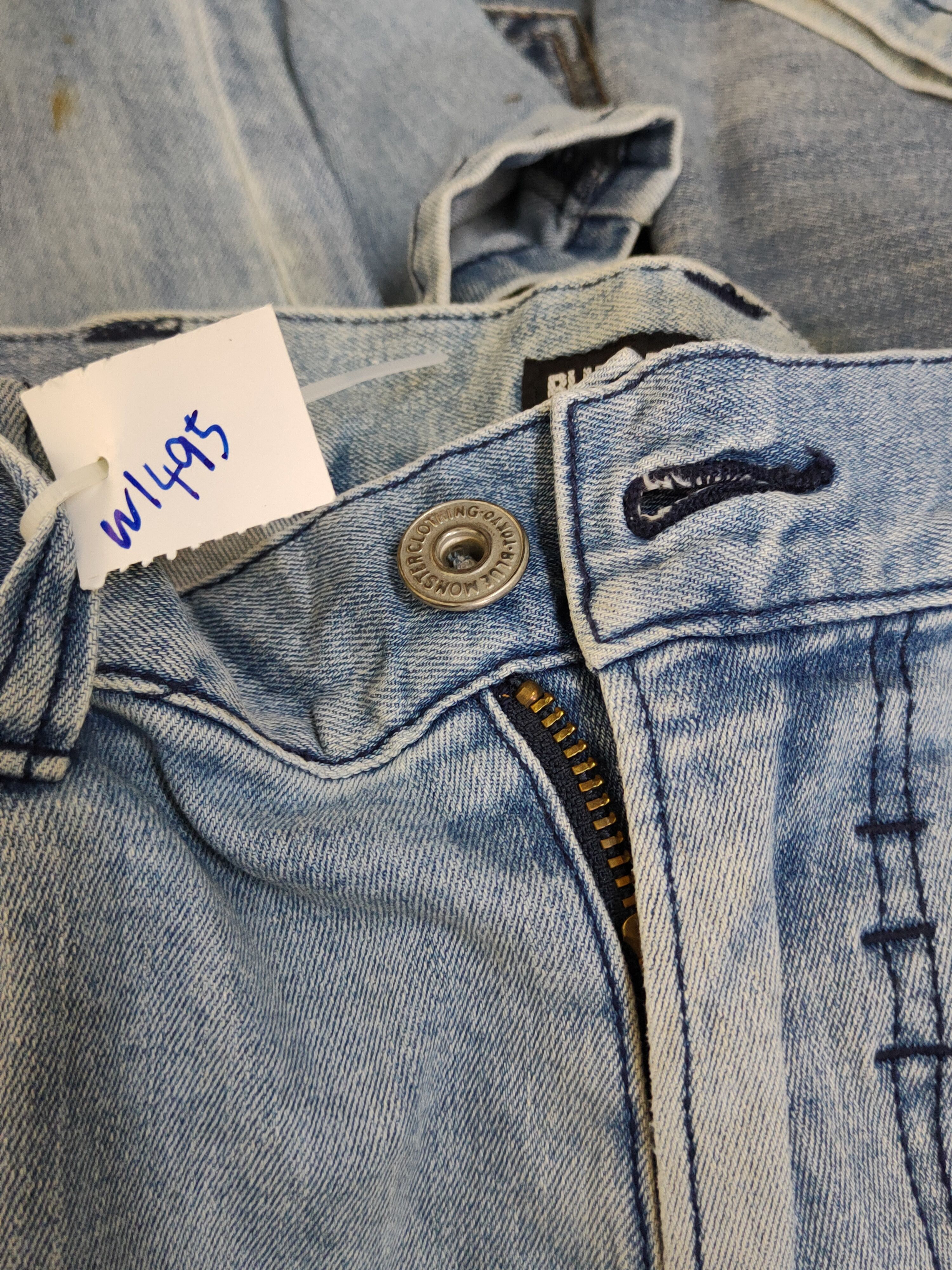 Japanese Brand Blue Monster Clothing Blue Distressed Ripped Jeans #W1495 Size US 31 - 19 Thumbnail