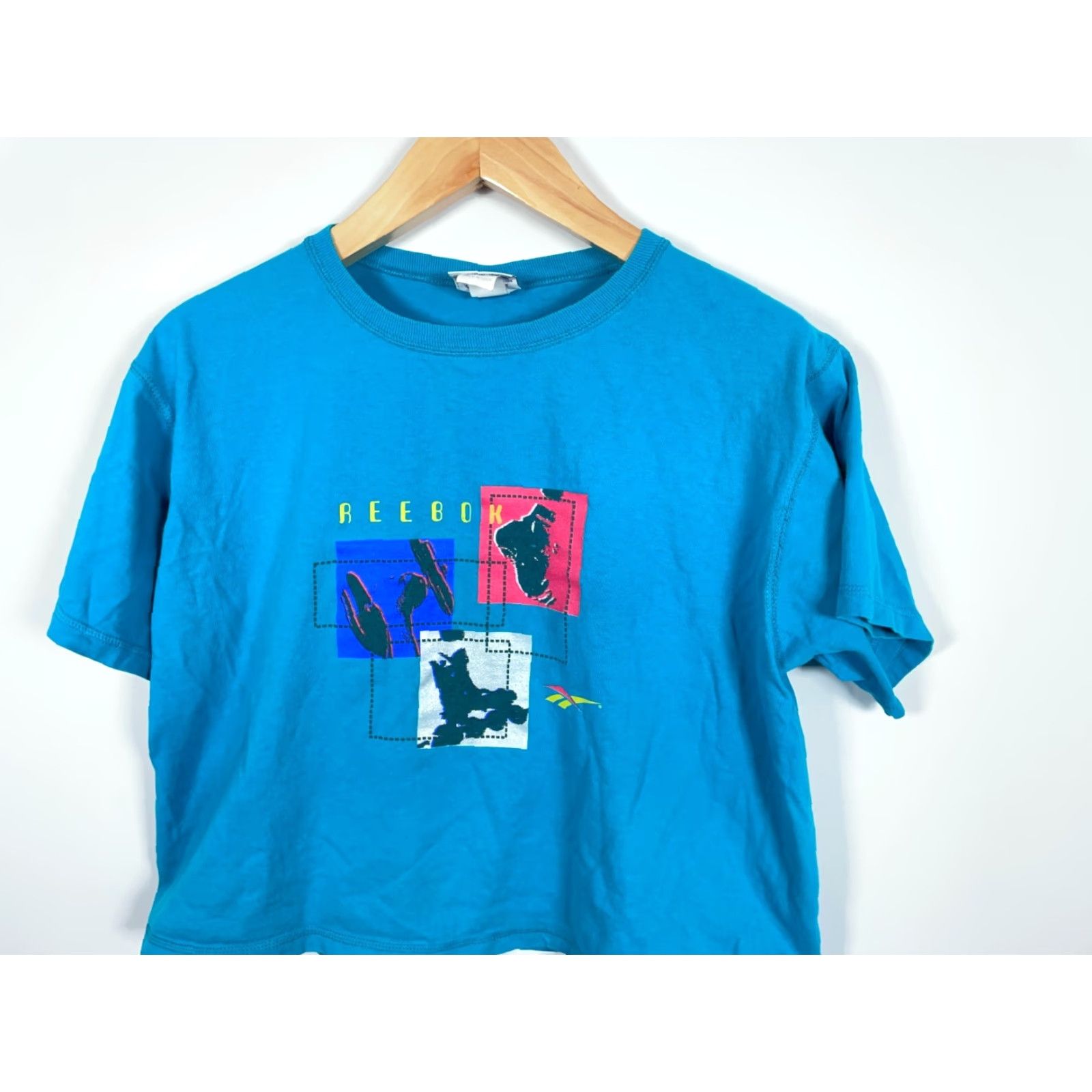 Reebok VINTAGE Reebok Cropped T-Shirt Adult Large Neon Blue USA Made Retro Double Sided Size L / US 10 / IT 46 - 7 Thumbnail