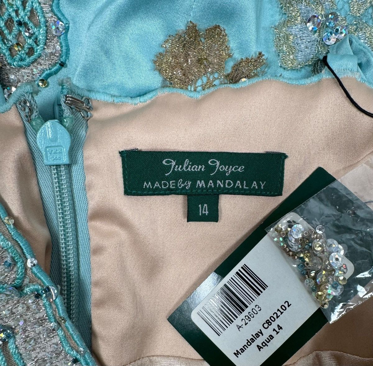 Designer Mandalay Julian Joyce Evening Coctail Dress Aqua size 14 Size XL / US 12-14 / IT 48-50 - 13 Thumbnail