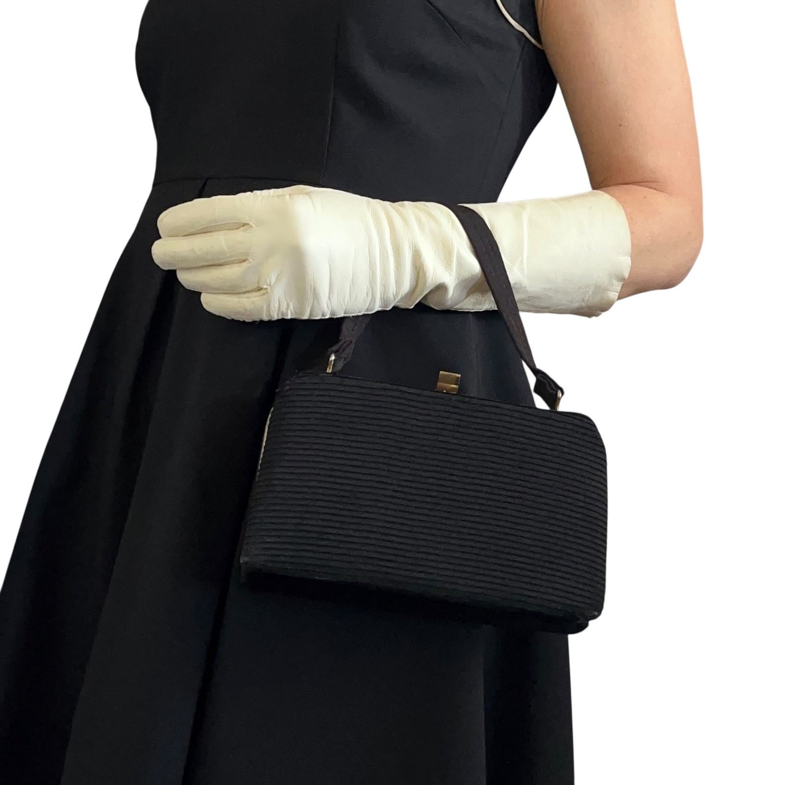 Vintage 1950s Vintage Black Pleated Faille Top Handle Frame Handbag Size ONE SIZE - 2 Thumbnail