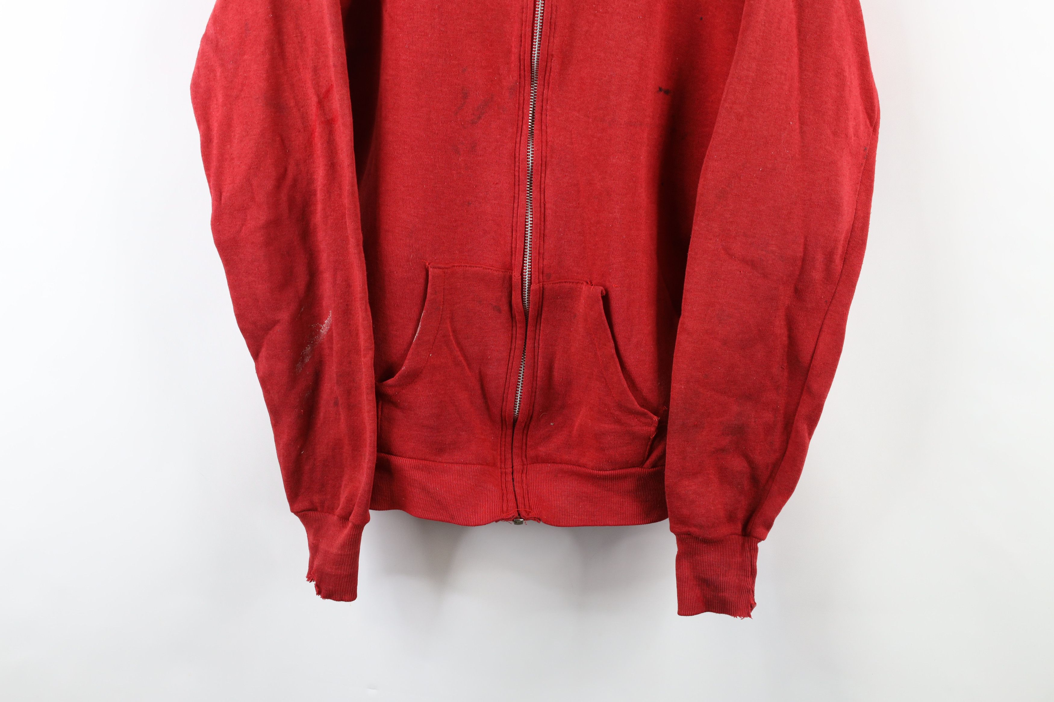 Vintage Vintage 70s Streetwear Full Zip Hoodie Sweatshirt Red USA Size US L / EU 52-54 / 3 - 3 Thumbnail