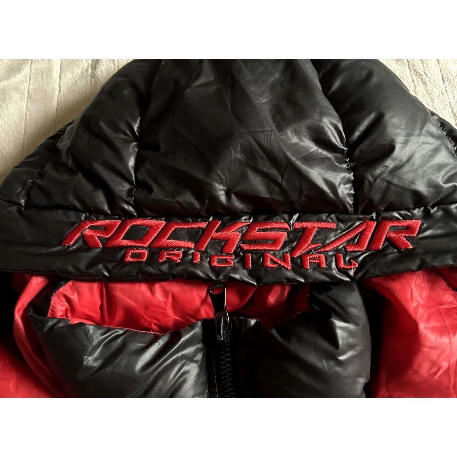 Vintage VINTAGE Rockstar Original Black Coat Puffer Jacket Removable Hood Dual Zip Men XL Black Polyester Zip Logo Puffer Jacket Mens XL Size US XL / EU 56 / 4 - 4 Thumbnail