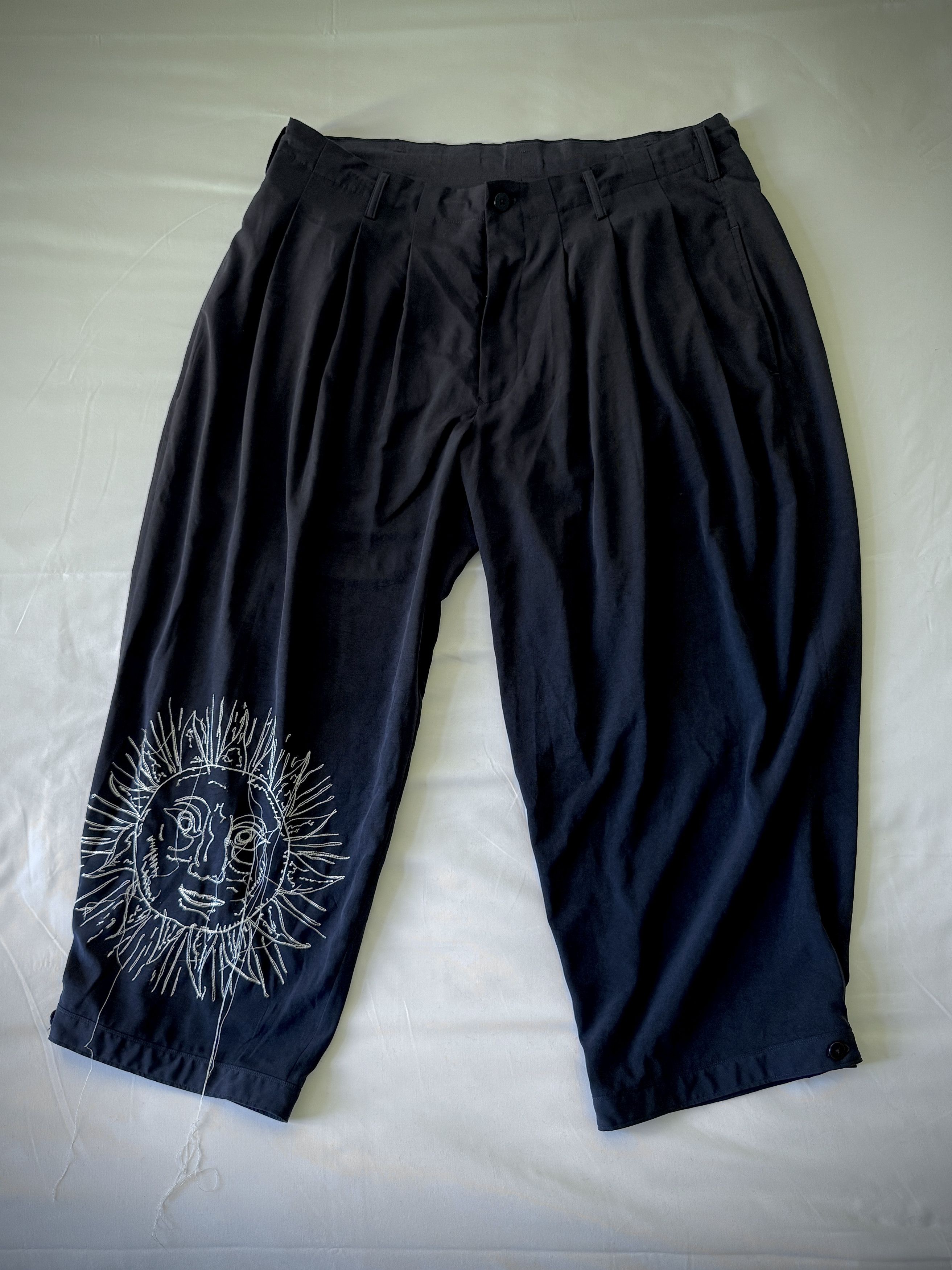 Yohji Yamamoto 20SS Sun Embroidery Tuck Pants (HN-P43-503) Size US 32 / EU 48 - 1 Thumbnail