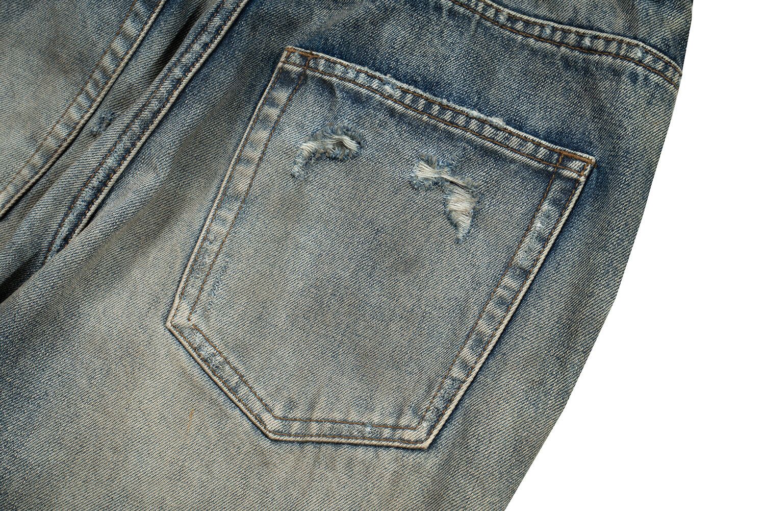 Japanese Brand × Jean Heavy Dirty Dye Scrub Destroyed Straight Loose Jeans Size US 33 - 8 Thumbnail
