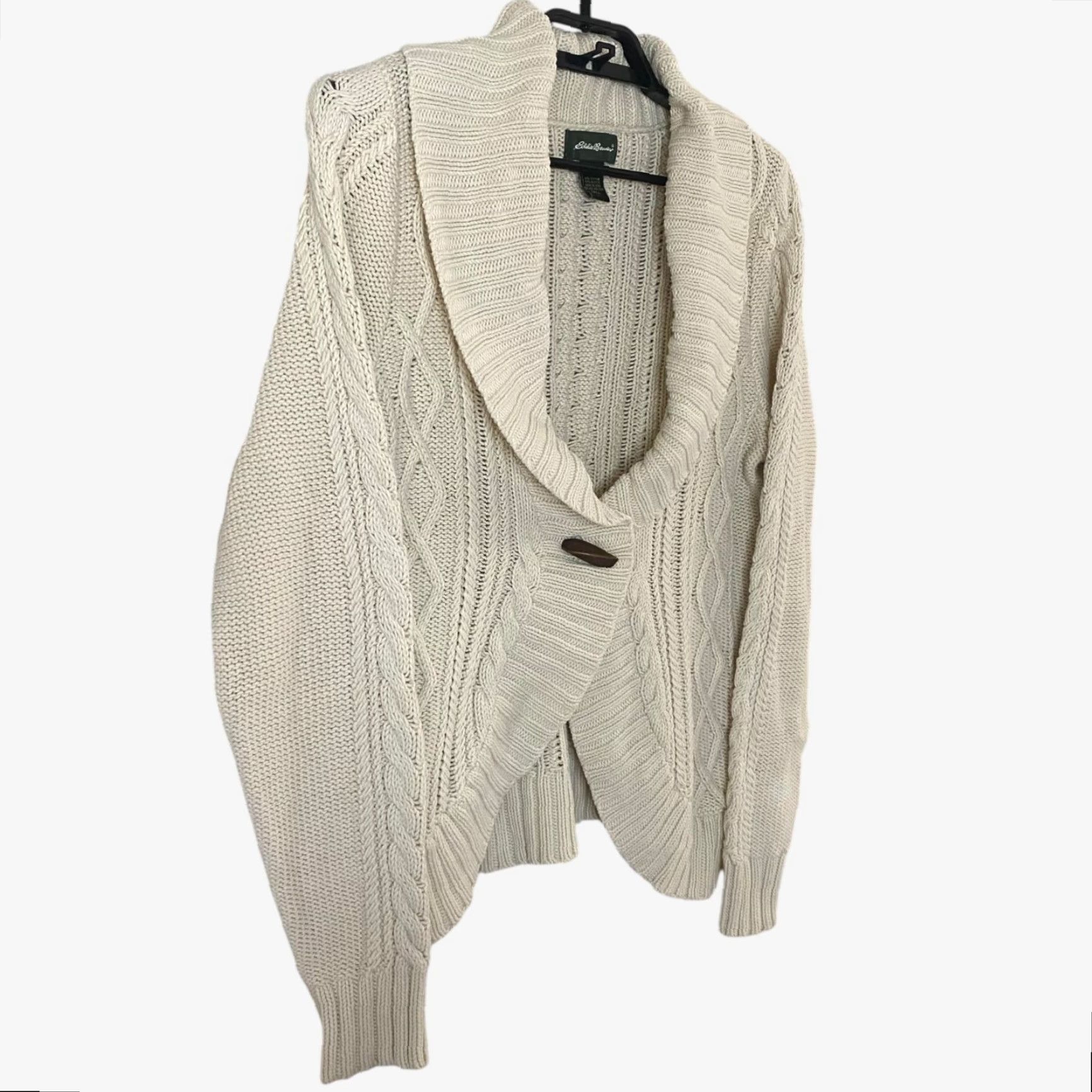 Eddie Bauer Eddie Bauer Women’s Cable-Knit Cardigan Sweater Large Tall Cream Cotton Blend Fall Casual Size L / US 10 / IT 46 - 3 Thumbnail