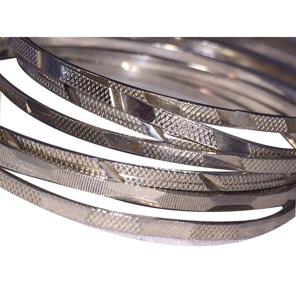 Designer Diamond Cut Etched Sterling Silver Bangle Set 8 PCS Size ONE SIZE - 2 Thumbnail