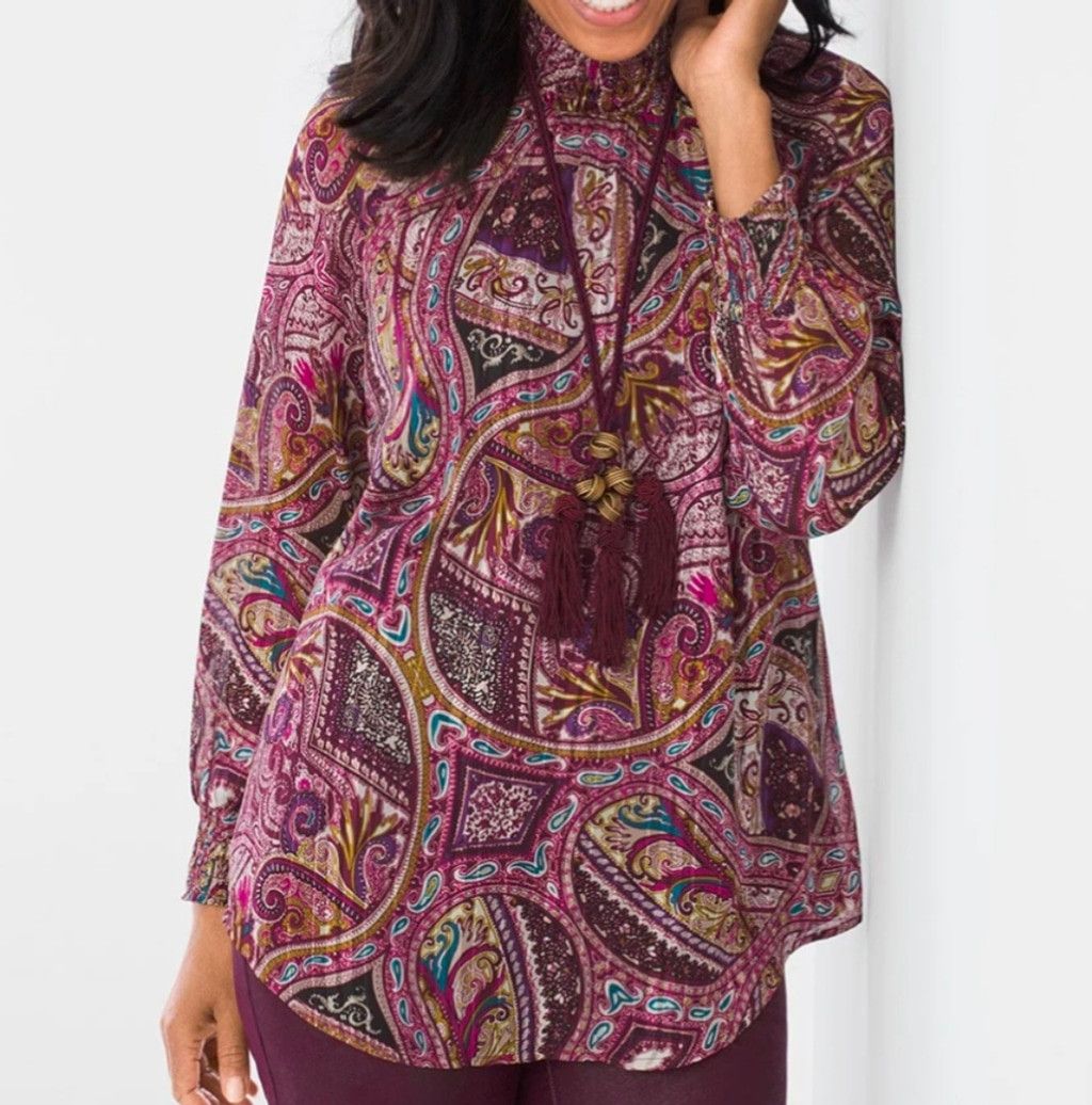 Chicos Chicos Bohemian Scrolls Mock Neck Woven Print Size 1 Size M / US 6-8 / IT 42-44 - 1 Thumbnail