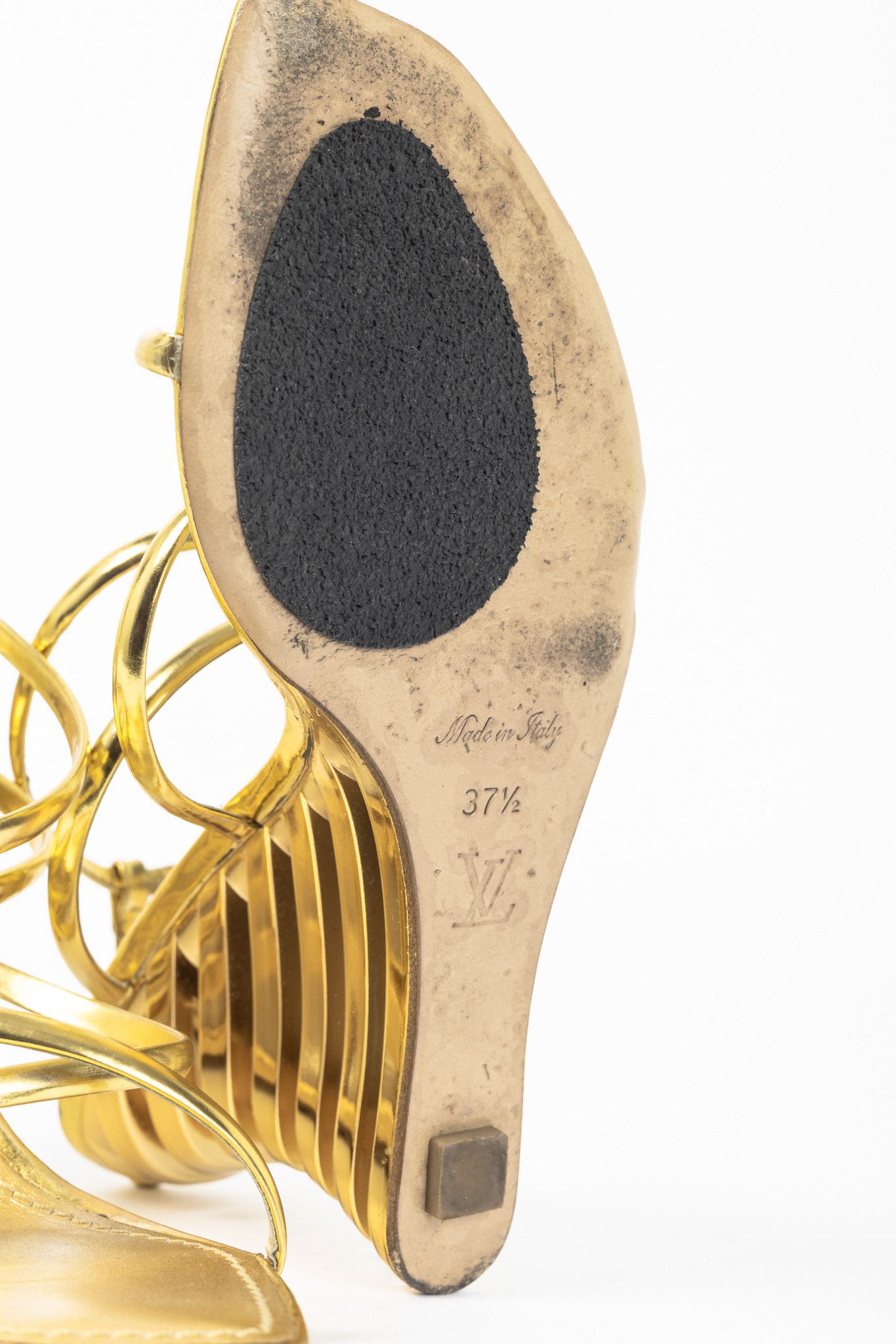 Louis Vuitton Louis Vuitton Lime Wedge Gold Leather Stepped-Heel Sandals Size US 7 / IT 37 - 5 Thumbnail
