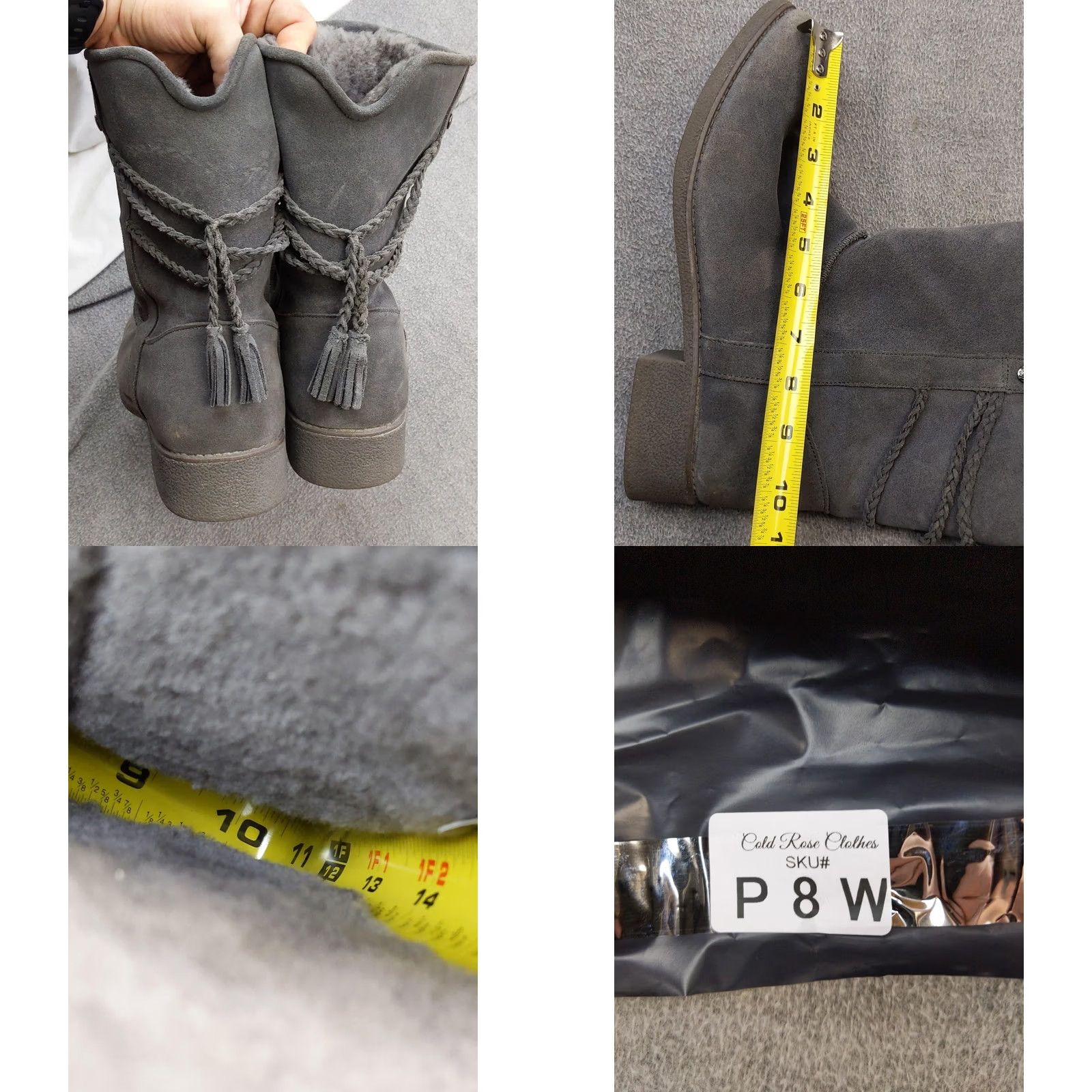 Vintage abeo Boots Womens 11 Gray Suede Leather Sheepskin Lined Winter Tassel Boots Size US 11 / IT 41 - 8 Thumbnail