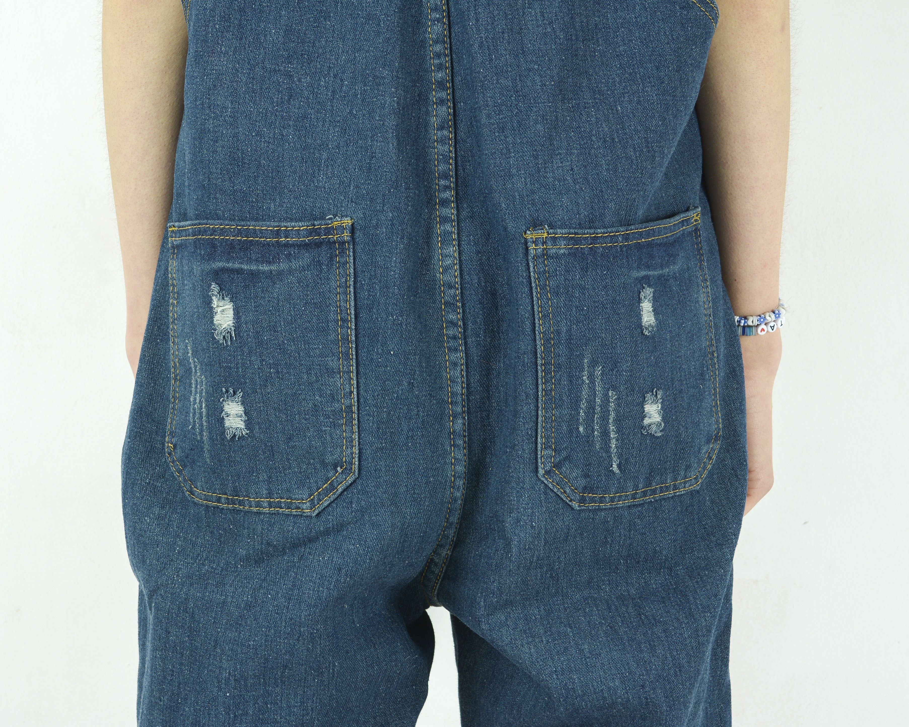 Vintage Denim Romper Jean Dungaree Overalls Bib Jumpsuit Playsuit Size 37" - 6 Thumbnail