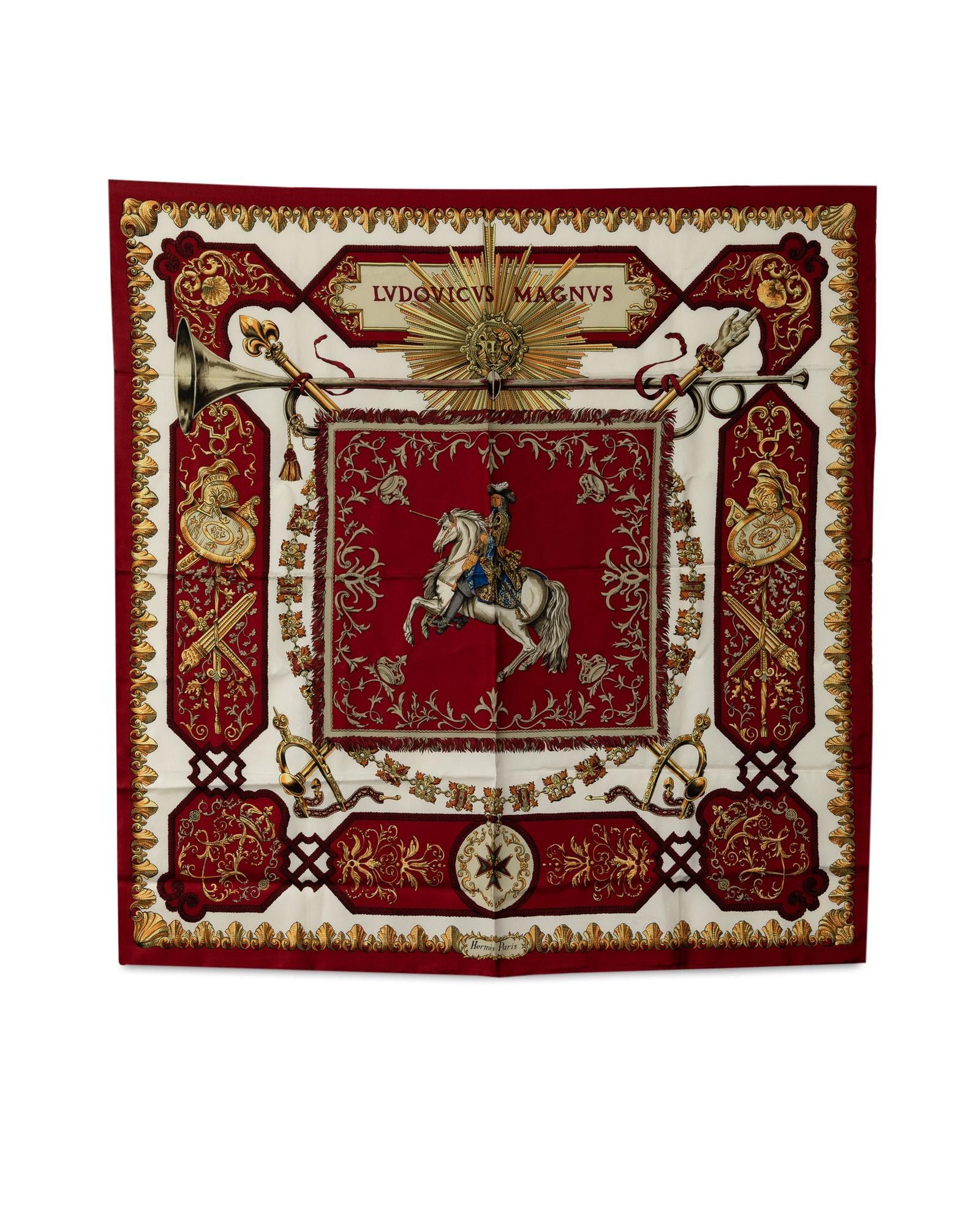 image of Hermes Silk Print Scarf in Red, Women's