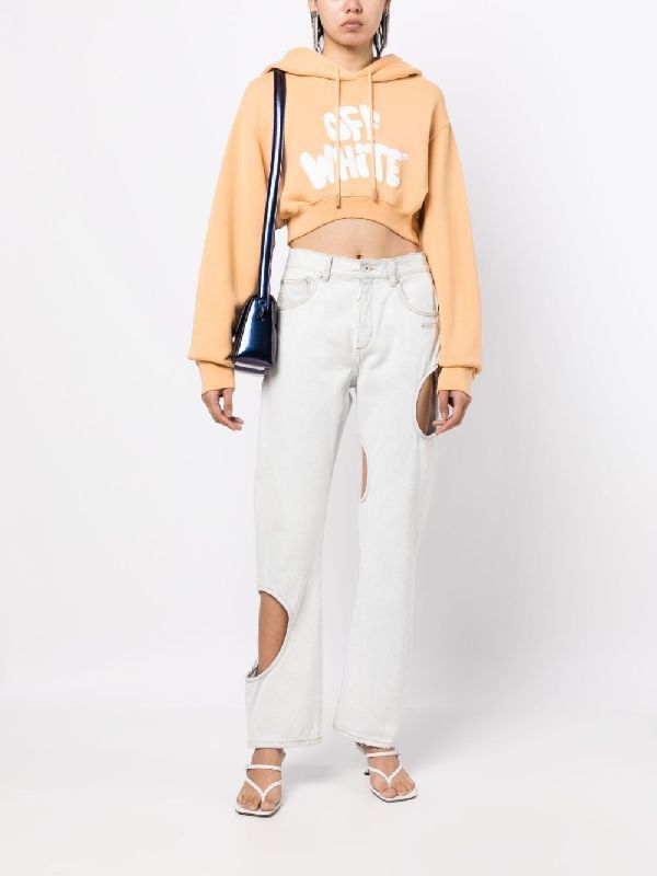 Off-White o1gr1nt0425 70S Type Logo Sup Crop Hoodie in Sand Size L / US 10 / IT 46 - 2 Thumbnail