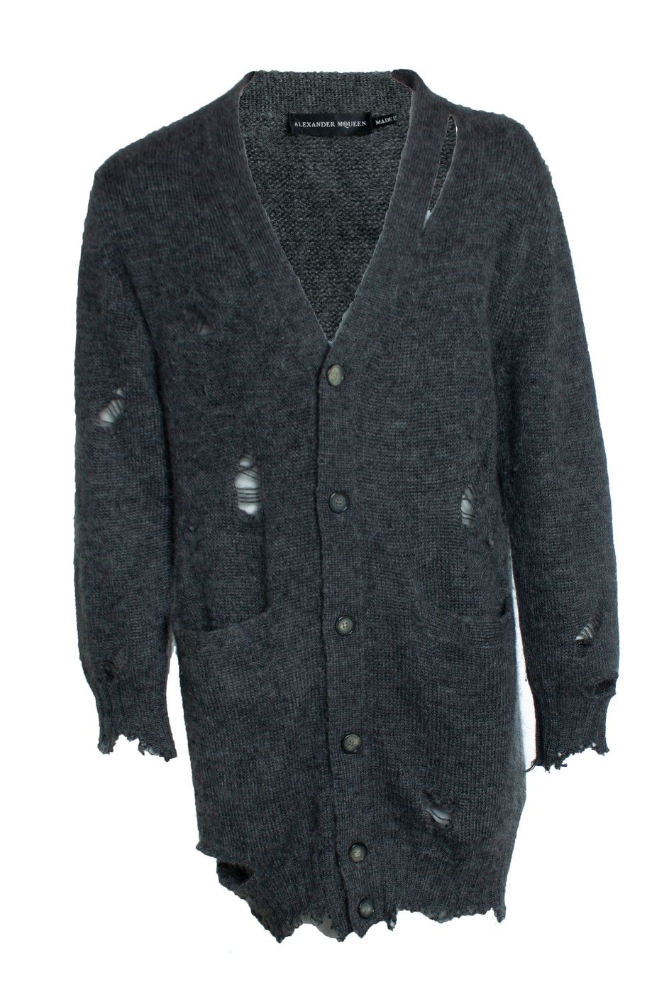 Alexander McQueen Alexander McQueen, Grey distressed cardigan Size US M / EU 48-50 / 2 - 1 Thumbnail