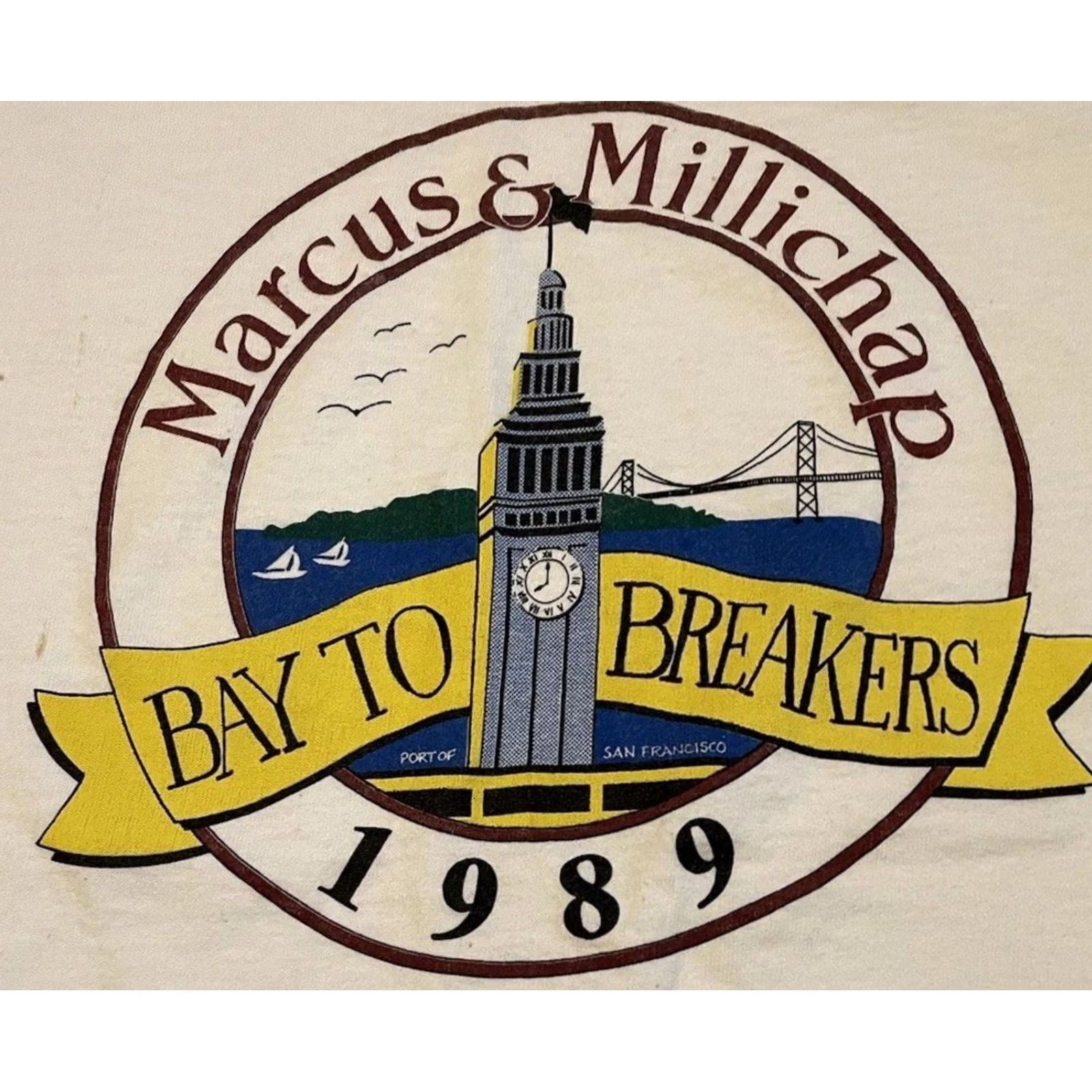 Vintage VINTAGE Bay To Breakers Shirt 80s Grunge White L Mens Golden Gate Bridge California Striped Single Stitch T-Shirt Size US L / EU 52-54 / 3 - 2 Thumbnail