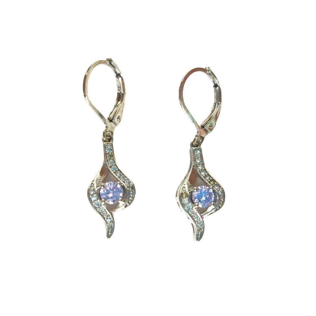 The Unbranded Brand Amethyst Cubic Zirconia Dangle Earrings Sterling Silver 925 Size ONE SIZE - 1 Thumbnail