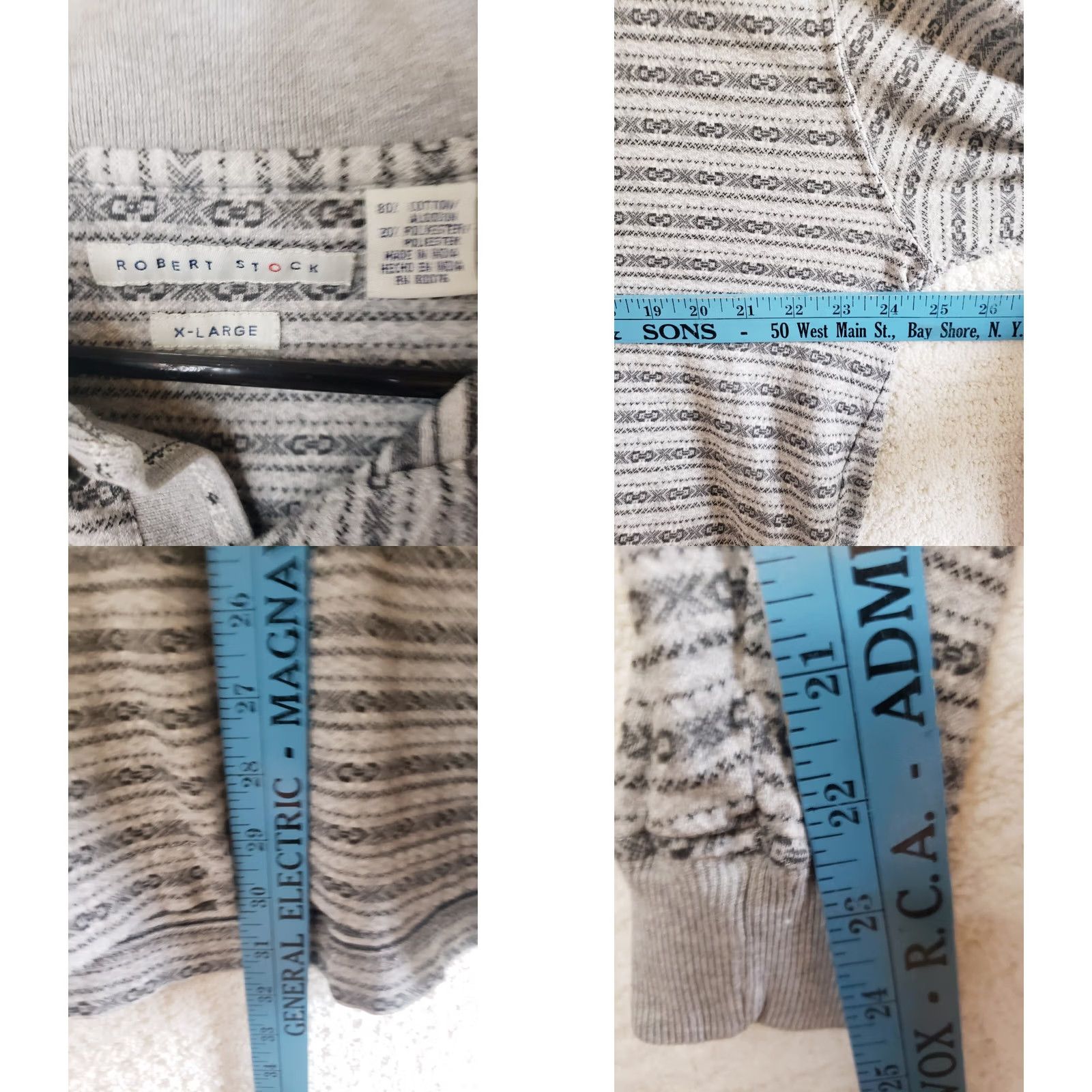 Vintage Robert Stock Men XL Golf Casual Shirt Long Sleeve Pullover Striped Geometric Pattern Size US XL / EU 56 / 4 - 8 Thumbnail