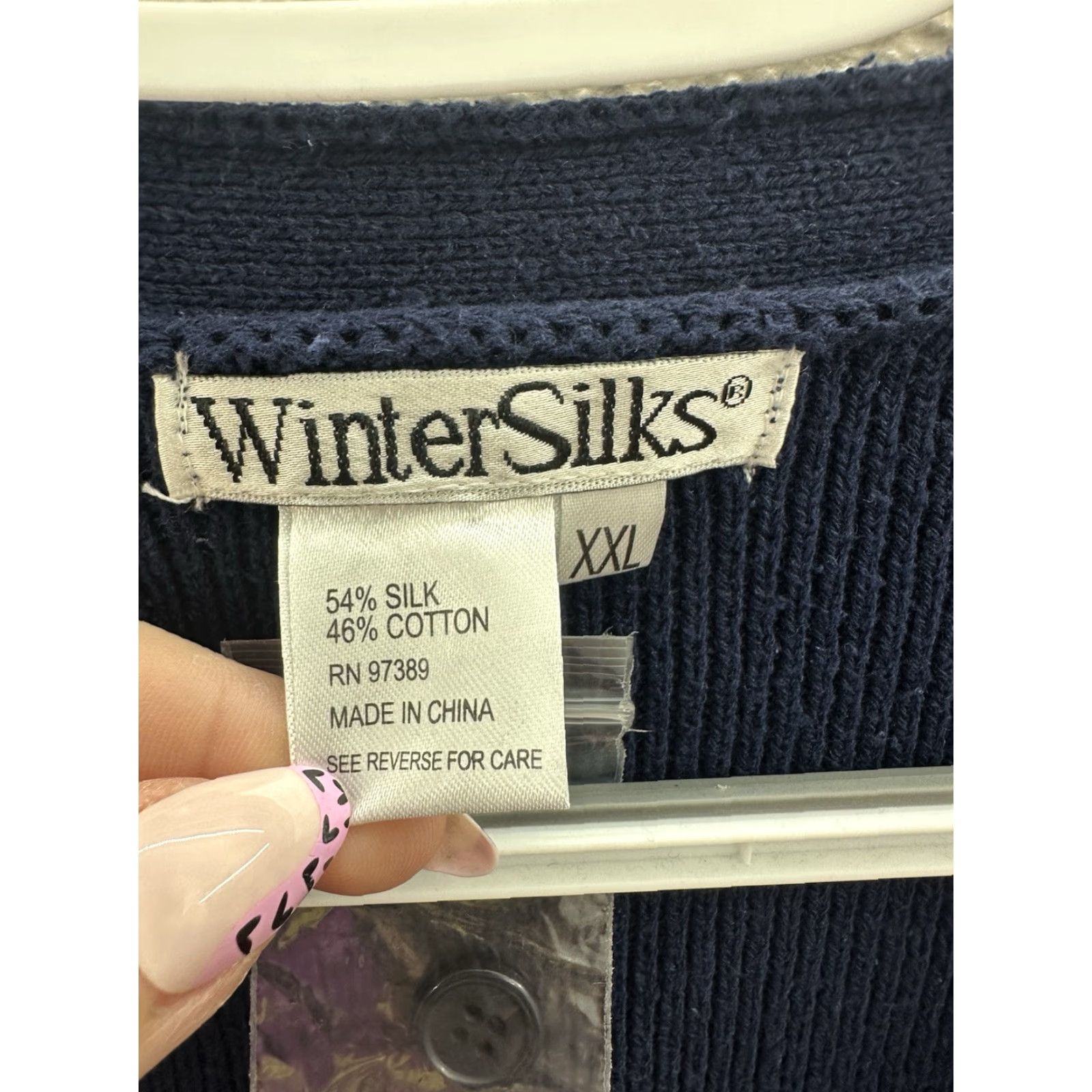 Vintage WinterSilks Womens Sweater Cardigan Size XXL Blue Knit Button Up Silk Cotton NWT 90s Vintage: No NWTs Size XXL / US 16-18 / IT 52-54 - 4 Thumbnail