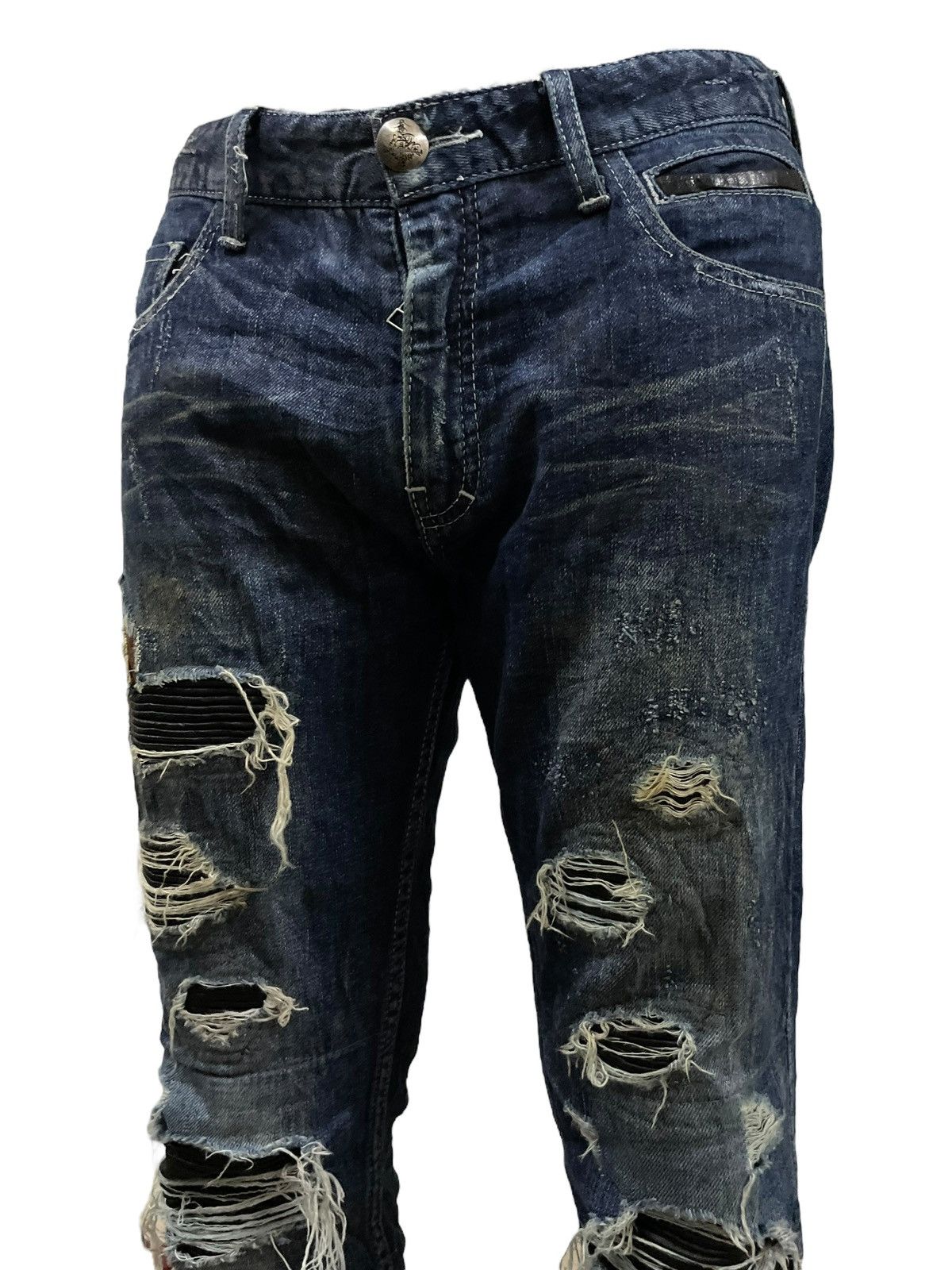 14th Addiction 14Th Addiction Sheepskin Hybrid Denim Destroy Jeans Size US 31 - 4 Thumbnail