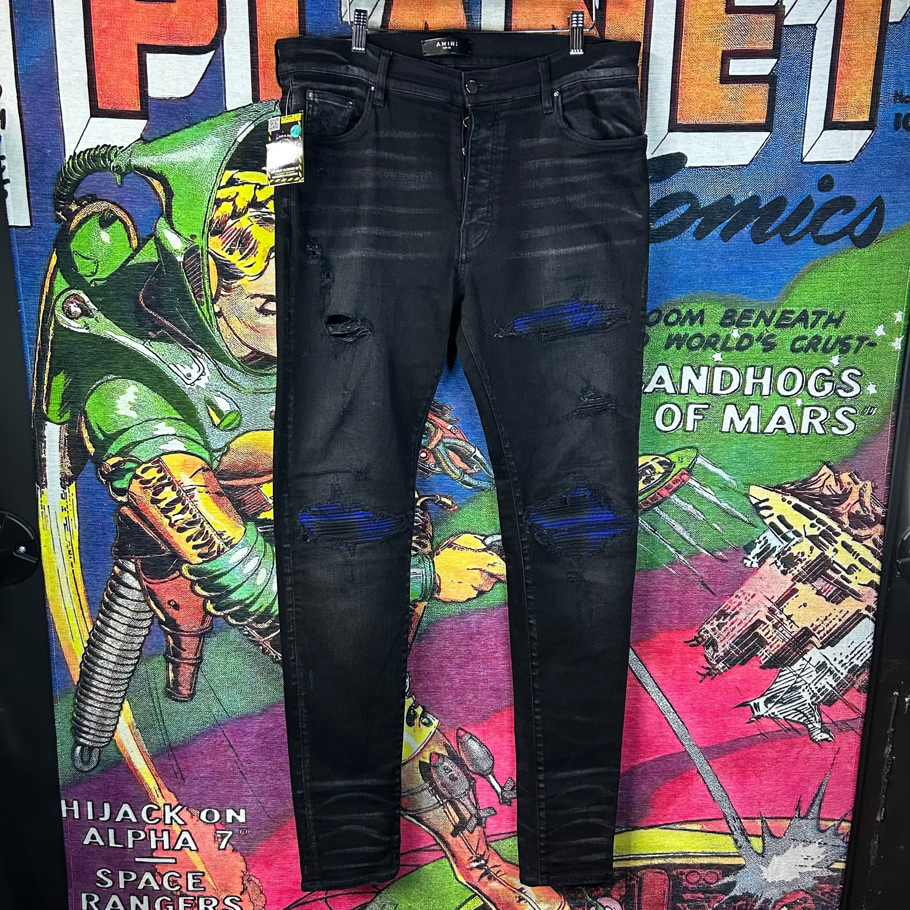 Amiri Amiri MX1 Cracked Blue Black Denim Jeans Size 32 | Grailed